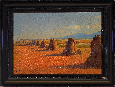 27059792k - August Wilde, 1881 Ludwigshafen-1950 Bad Dürkheim, Nach der Getreideernte, Öl/Lwd, ...