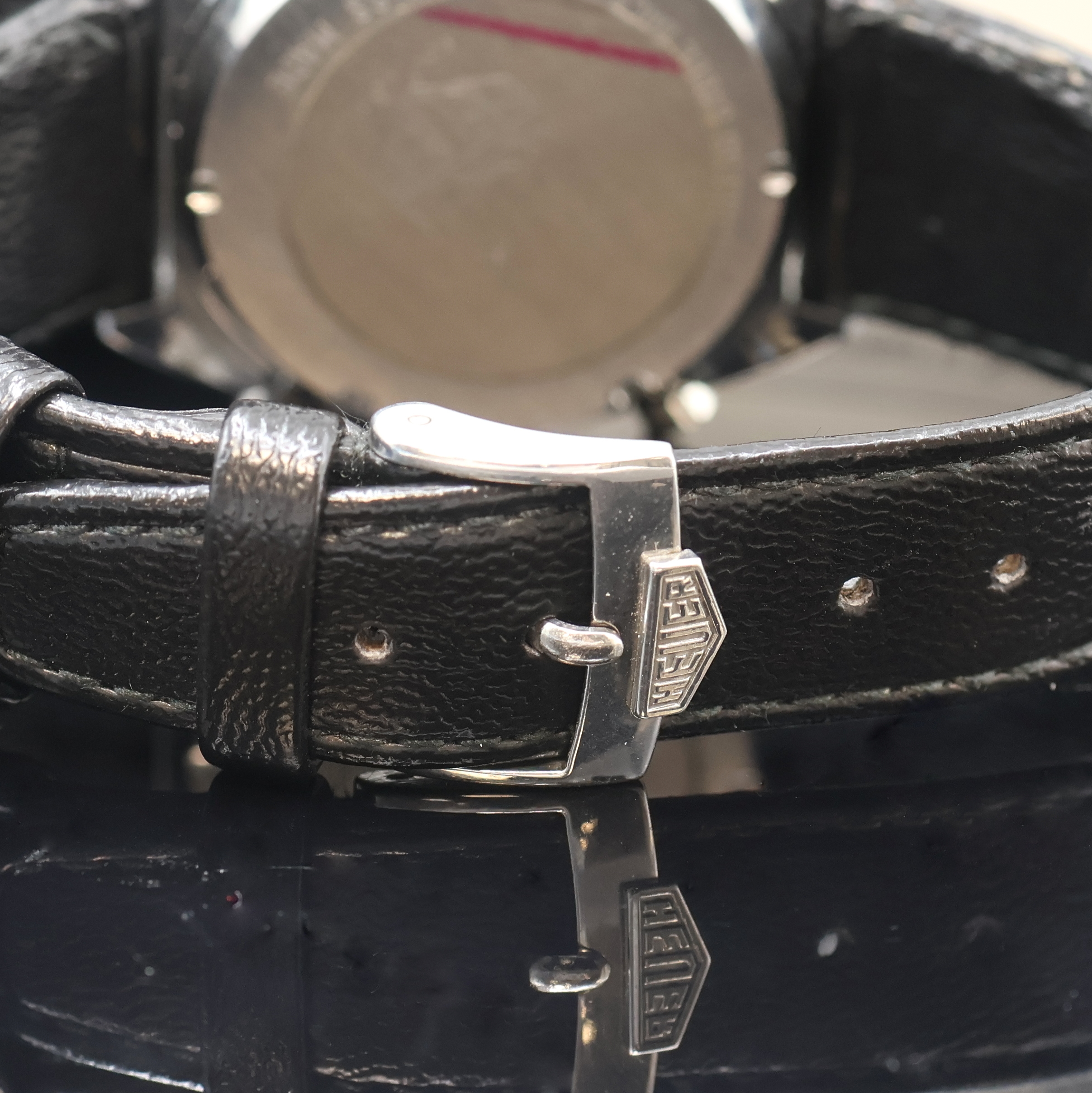 Detail e: HEUER Monza seltener Armbandchronograph mit Kaliber 15 Referenz 150.511, Schweiz um 1975, Automatik, Edelstahlgeh. inkl. Heuer Lederband m. ...