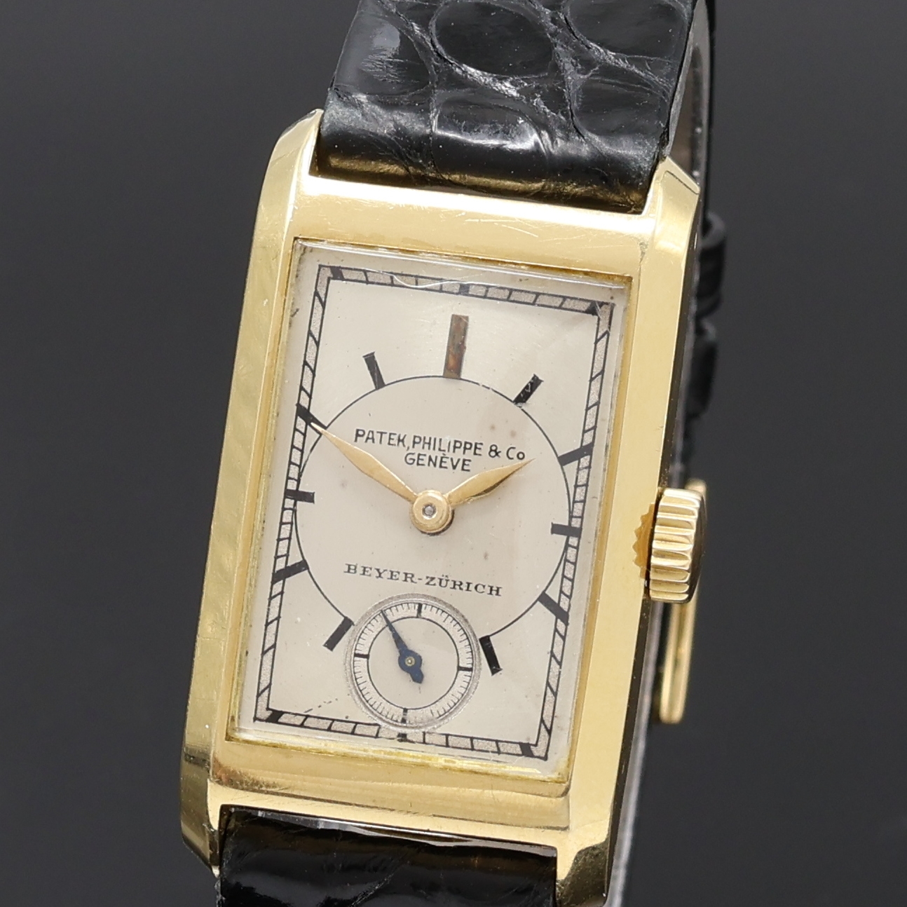 Detail a: PATEK PHILIPPE / BEYER-ZÜRICH feine und seltene Armbanduhr in GG 750/000 mit Kaliber 90, Handaufzug, Schweiz um 1938, 2-teil. Geh., Boden aufgedr., ...