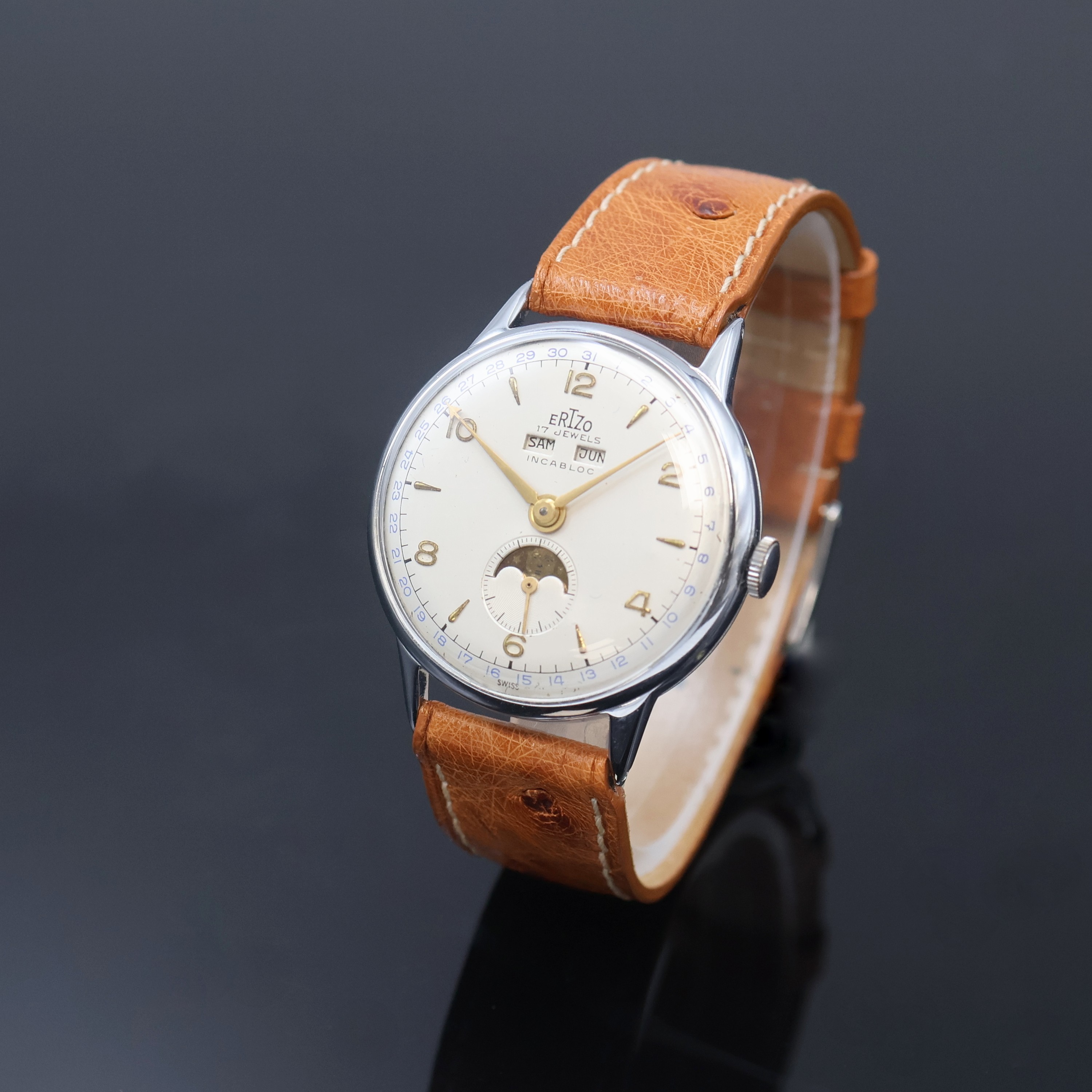 Image 27059840 - ERIZO Herrenarmbanduhr mit Vollkalenderanzeige, Handaufzug, Schweiz 1940er Jahre, ...