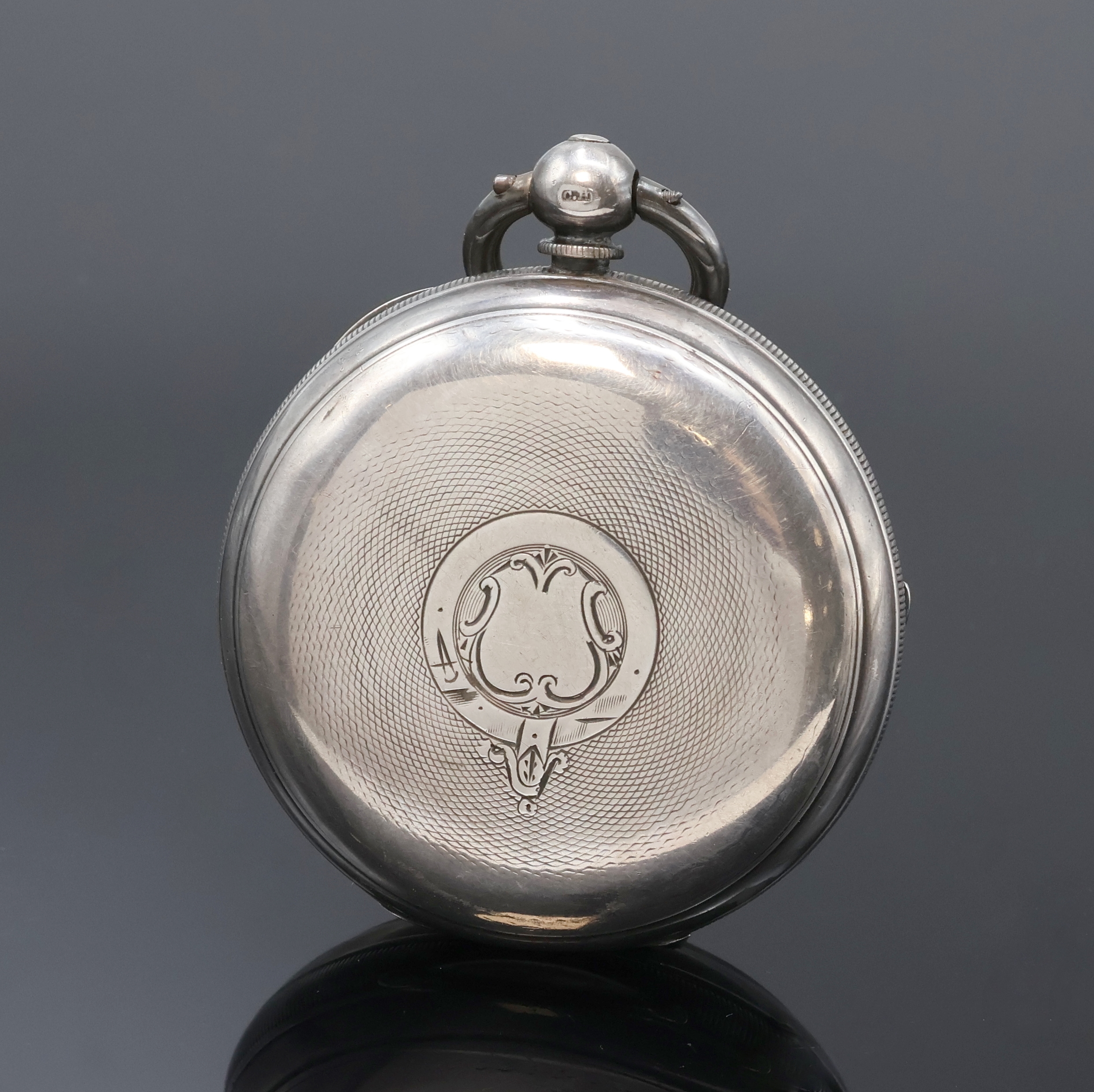 Detail a: THOMAS RUSSELL & SON offene Taschenuhr in Silber, England lt. Hallmarks 1896, Geh. dell., guill. Rückdeckel m. Monogrammspiegel, Emailzifferbl. ...
