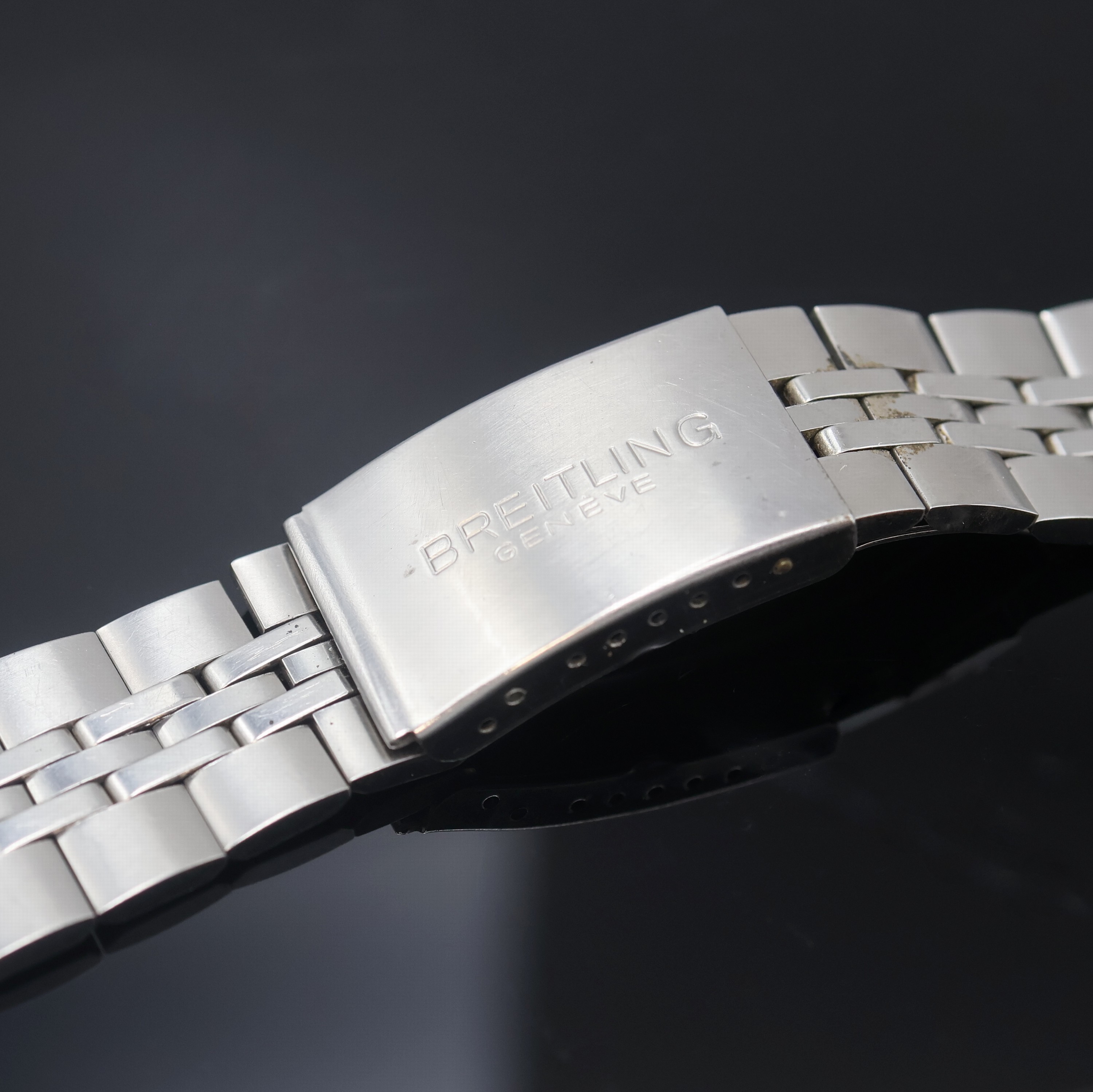 Detail a: BREITLING vintage Gliederband aus Stahl, Faltschl., Bandanstoß ca. 22 mm, L. ca. 15 cm, EZ 2, aus Sammlungsauflösung