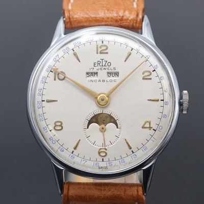 27059840a - ERIZO Herrenarmbanduhr mit Vollkalenderanzeige, Handaufzug, Schweiz 1940er Jahre, ...