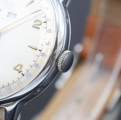 27059840b - ERIZO Herrenarmbanduhr mit Vollkalenderanzeige, Handaufzug, Schweiz 1940er Jahre, ...