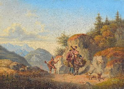 Image Zuschreibung: Gustav Jakob Canton, 1813 Mainz -1885 München, Jäger und Bauernfamilie ...