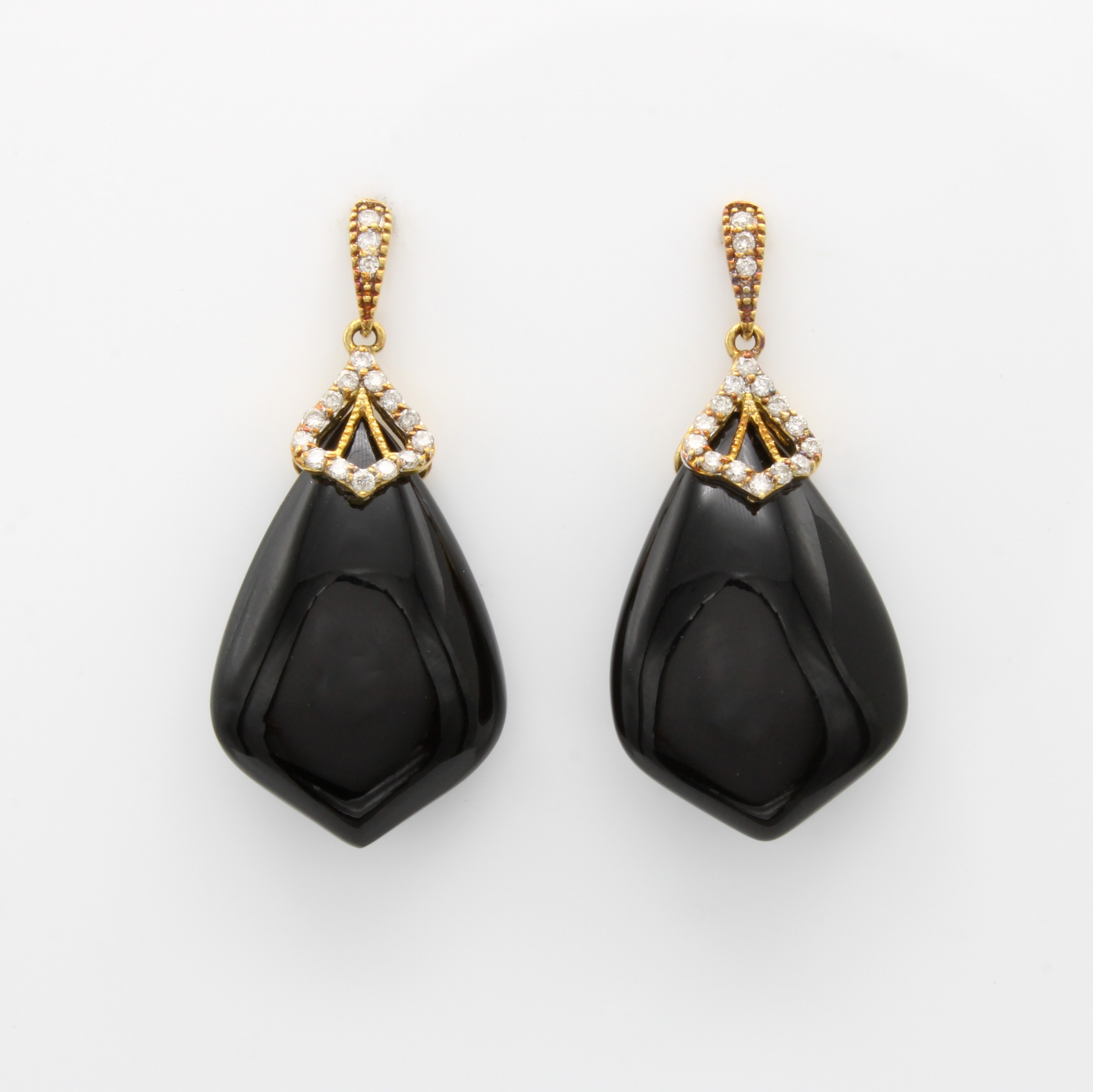 Image 27060445 - Paar Ohrstecker mit Onyxabhängungen und Brillanten, GG 750/000, 2 rautenförm. ...