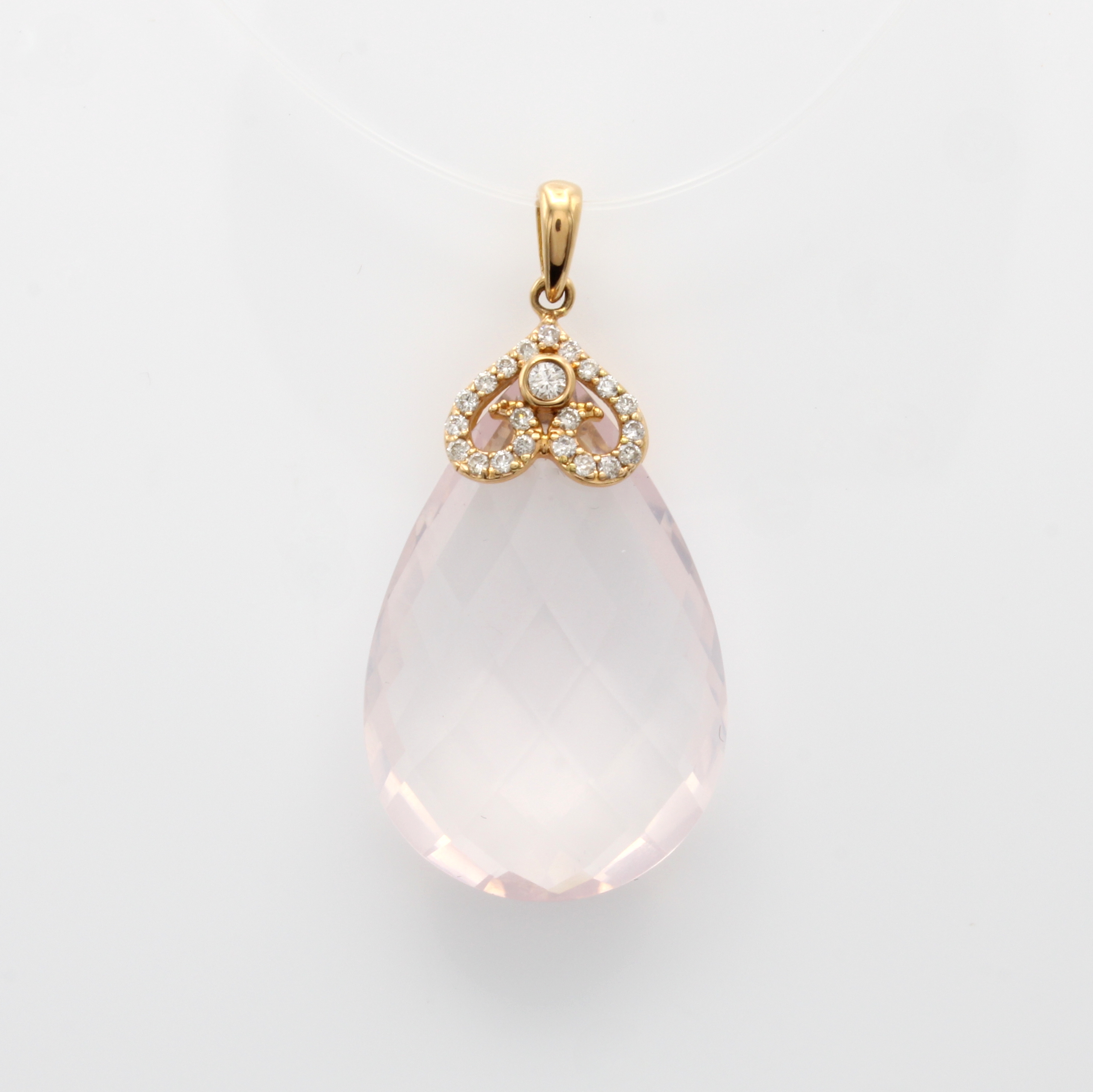 Image 27060448 - Anhänger mit Rosenquarz und Brillanten, RG 750/000, fac. Rosenquarztropfen ca. 30.94 ...