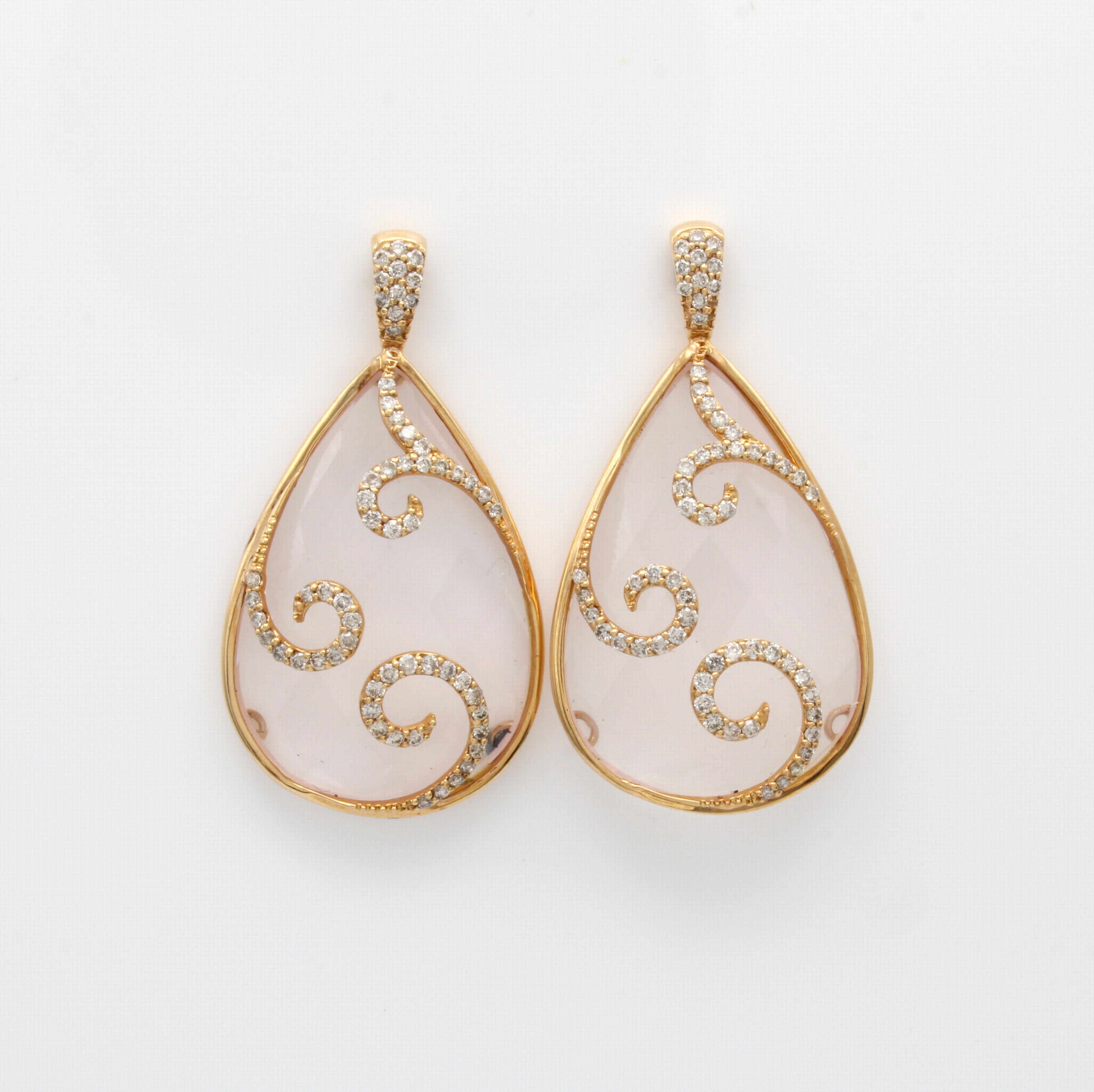 Image 27060450 - Paar Ohrstecker mit Rosenquarzen und Brillanten, RG 750/000, 2 fac., ...