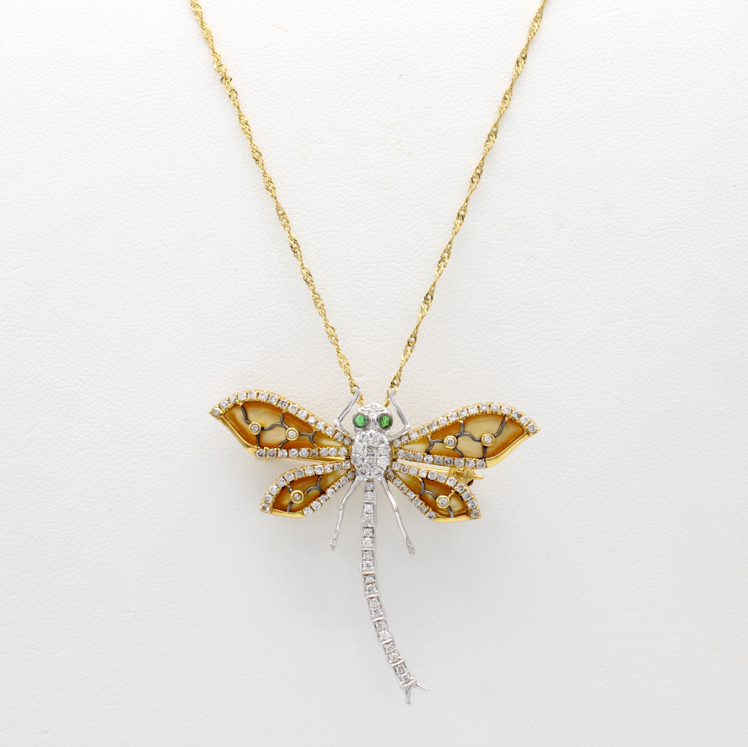 Image 27060454 - Anhänger ´Libelle´ mit Tsavoriten, Perlmutt und Brillanten an Kette, GG 750/000, 119 ...