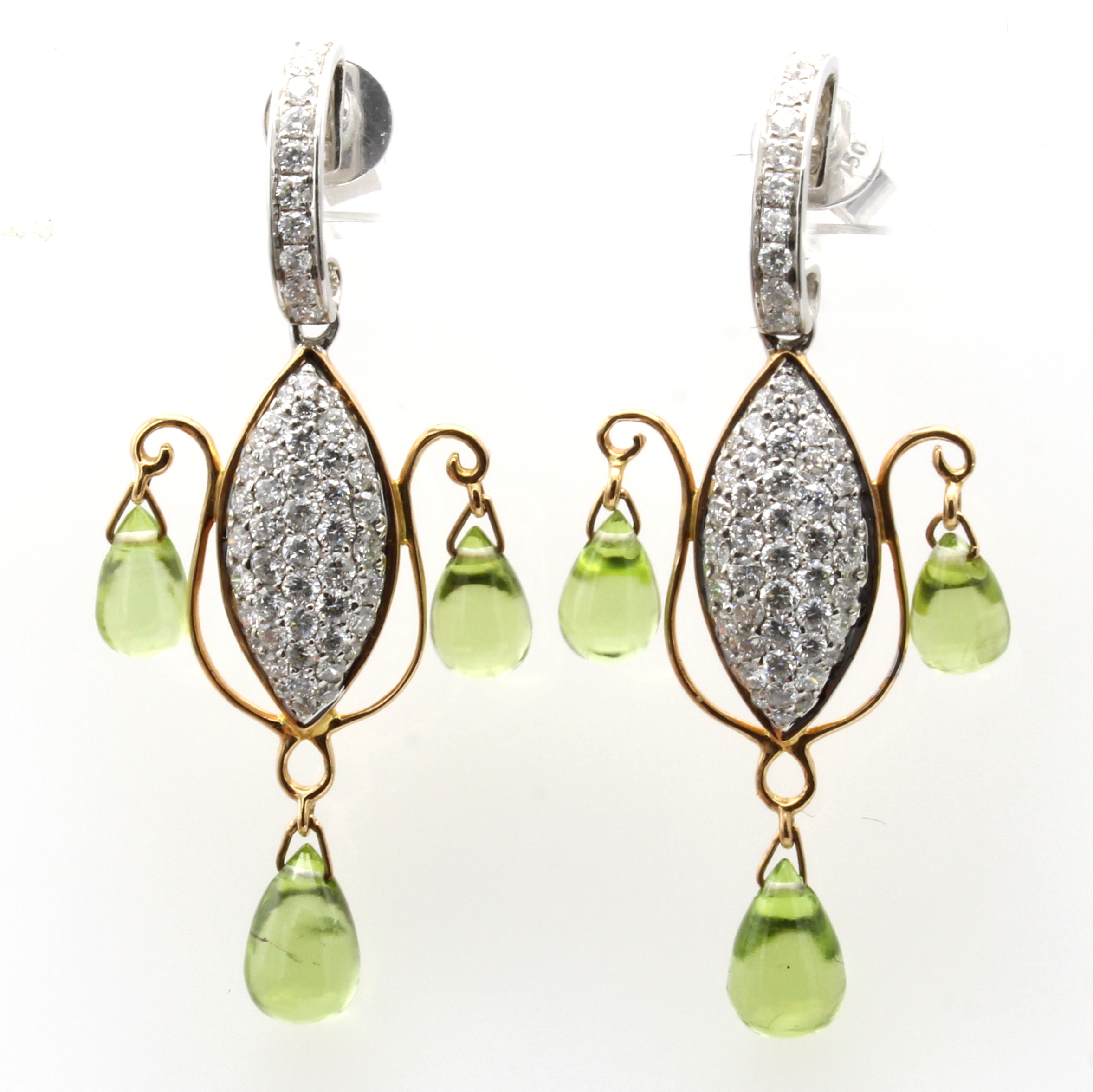 Image 27060498 - Paar Ohrstecker mit Brillanten und Peridots, WG/RG 750/000, 110 Brill. zus. ca. 1.11 ct ...