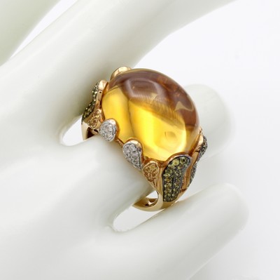 27060451a - Ring mit Farbsteinen und Brillanten, GG 750/000, Citrin ca. 19.45 ct, 28 Brill. zus. ca. ...