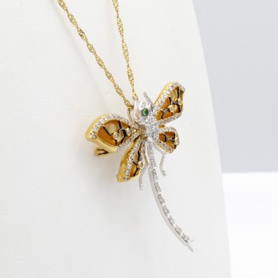 27060454a - Anhänger ´Libelle´ mit Tsavoriten, Perlmutt und Brillanten an Kette, GG 750/000, 119 ...