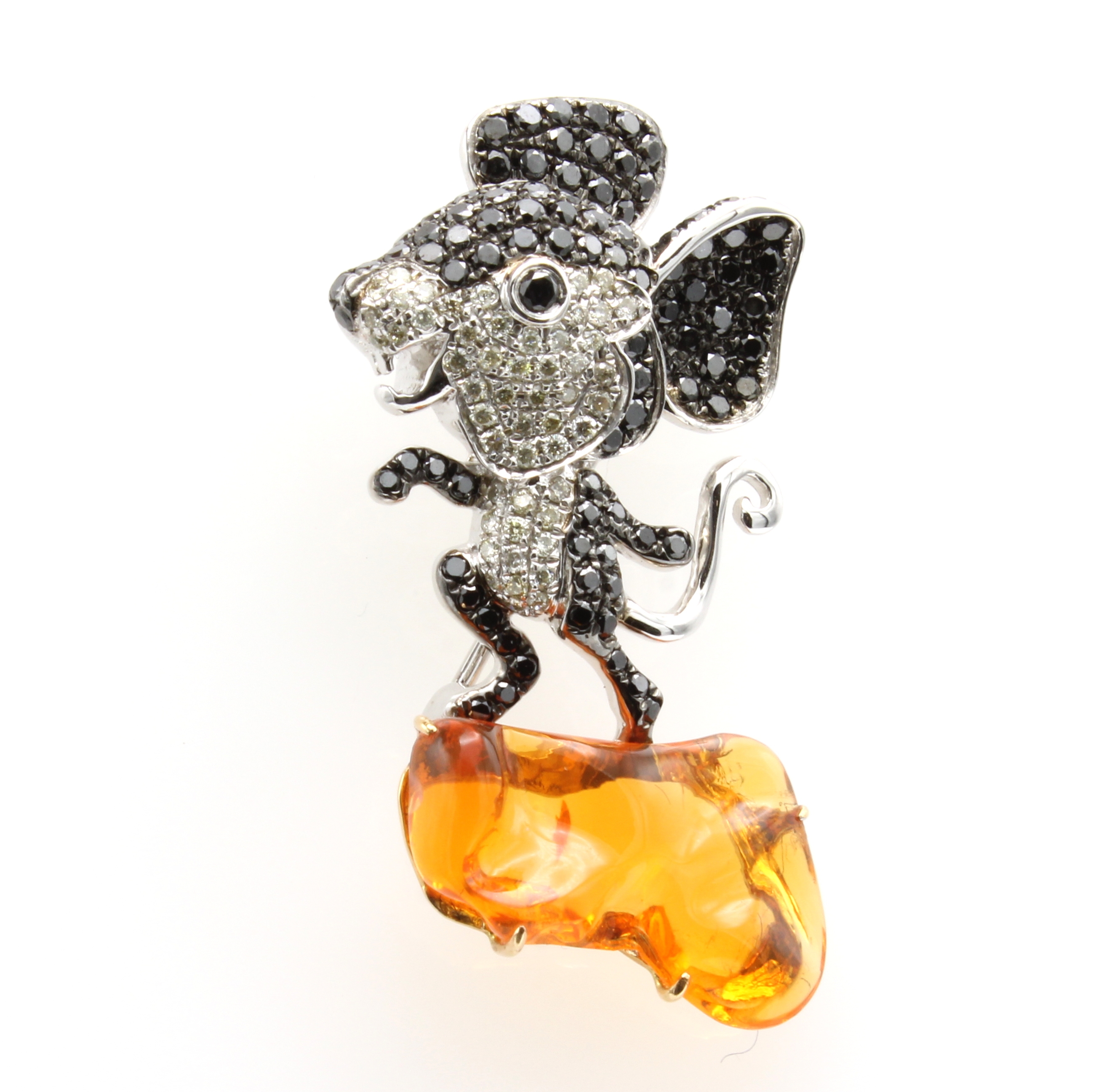 Image 27060508 - Brosche/Anhänger ´Maus´ mit Feueropal, Brillanten und Diamanten, WG 750/000, 156 Brill. ...