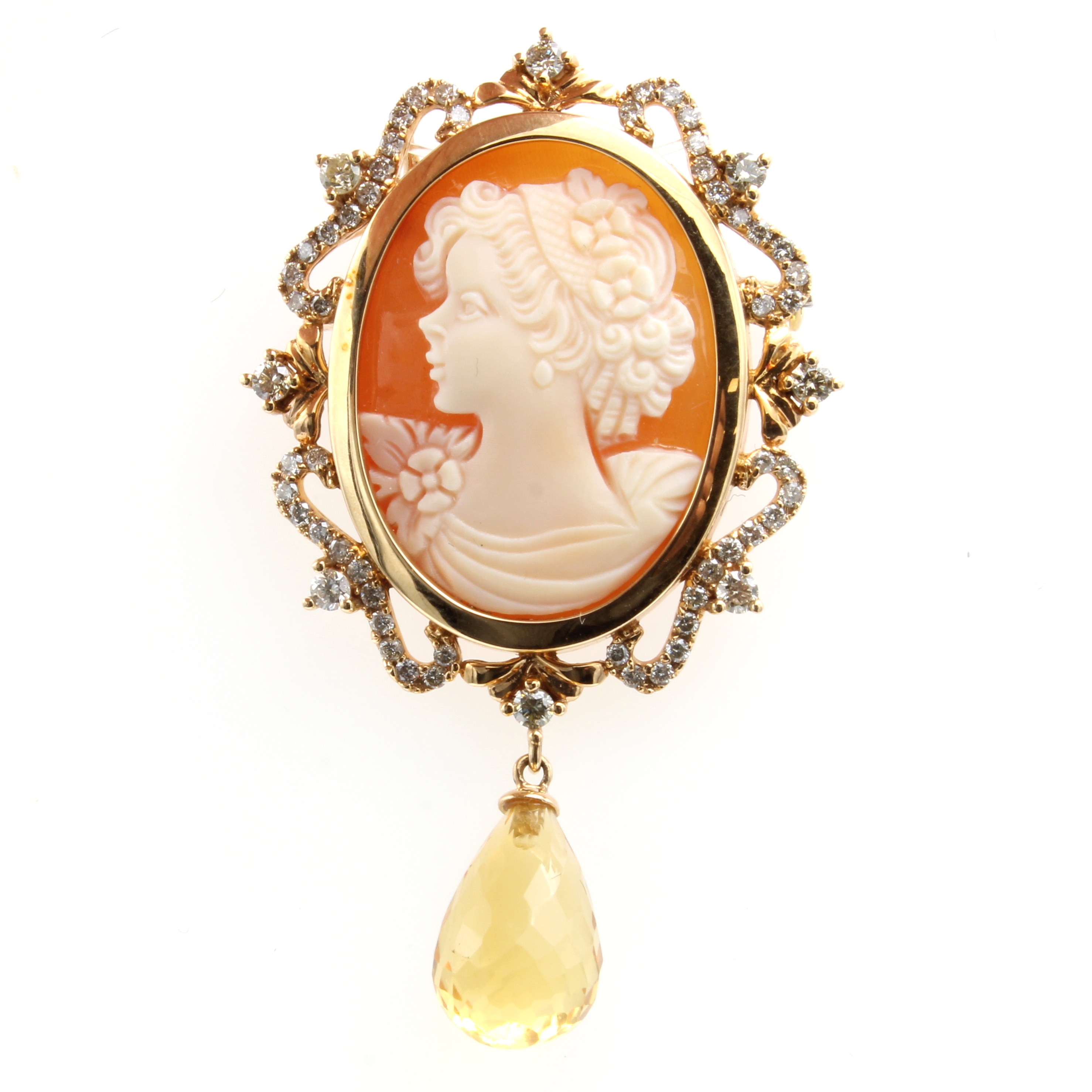 Image 27060509 - Anhänger/Brosche mit Carneol, Brillanten und Citrin, RG 750/000, Darstellung eines ...