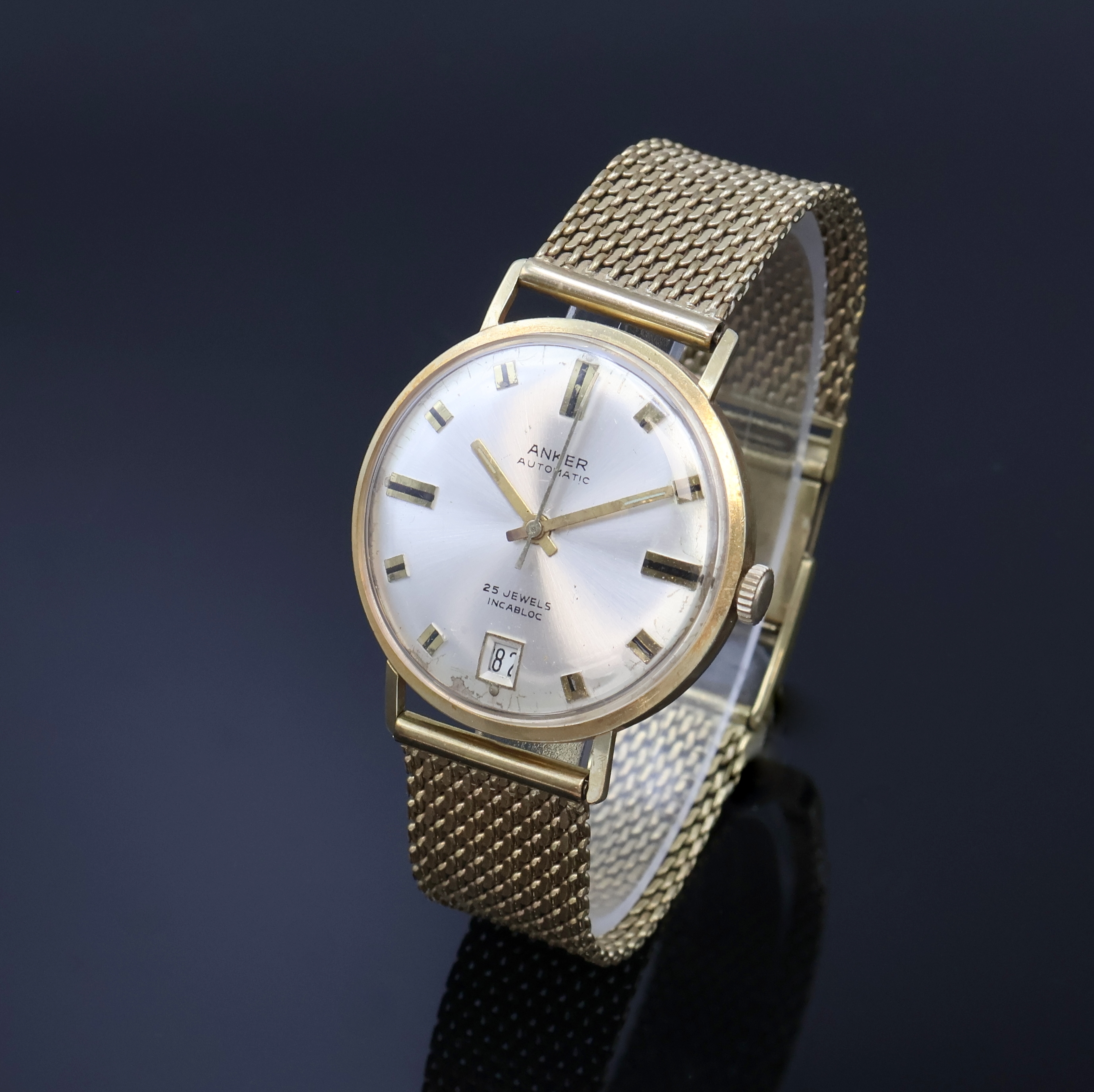 ANKER Armbanduhr in GG 585/000 an GG 333/000 Band, Schweiz um 1965, Automatik, Boden aufgedr., silb. Zifferbl. m. aufges. Std.- Ind., gold. ...