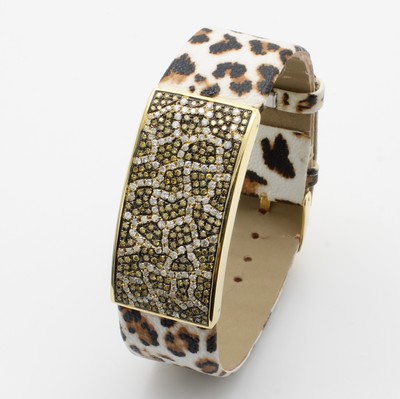 27060502a - Lederarmband mit Brillanten, GG 750/000, 354 Brill. zus. ca. 2.75 ct Weiß/p u. Schwarz ...