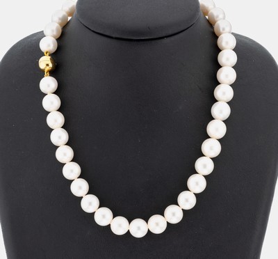 Image Perl-Collier, Süßwasserzuchtperlen, D. ca. 10.5-11.1 mm, Magnetschließe 925er Silber ...