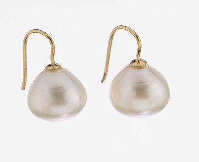 Image Paar 14 kt Gold Perl-Ohrgehänge, GG 585/000, 2 Südseezuchtperlen, D. ca. 15.3 mm, l. ...