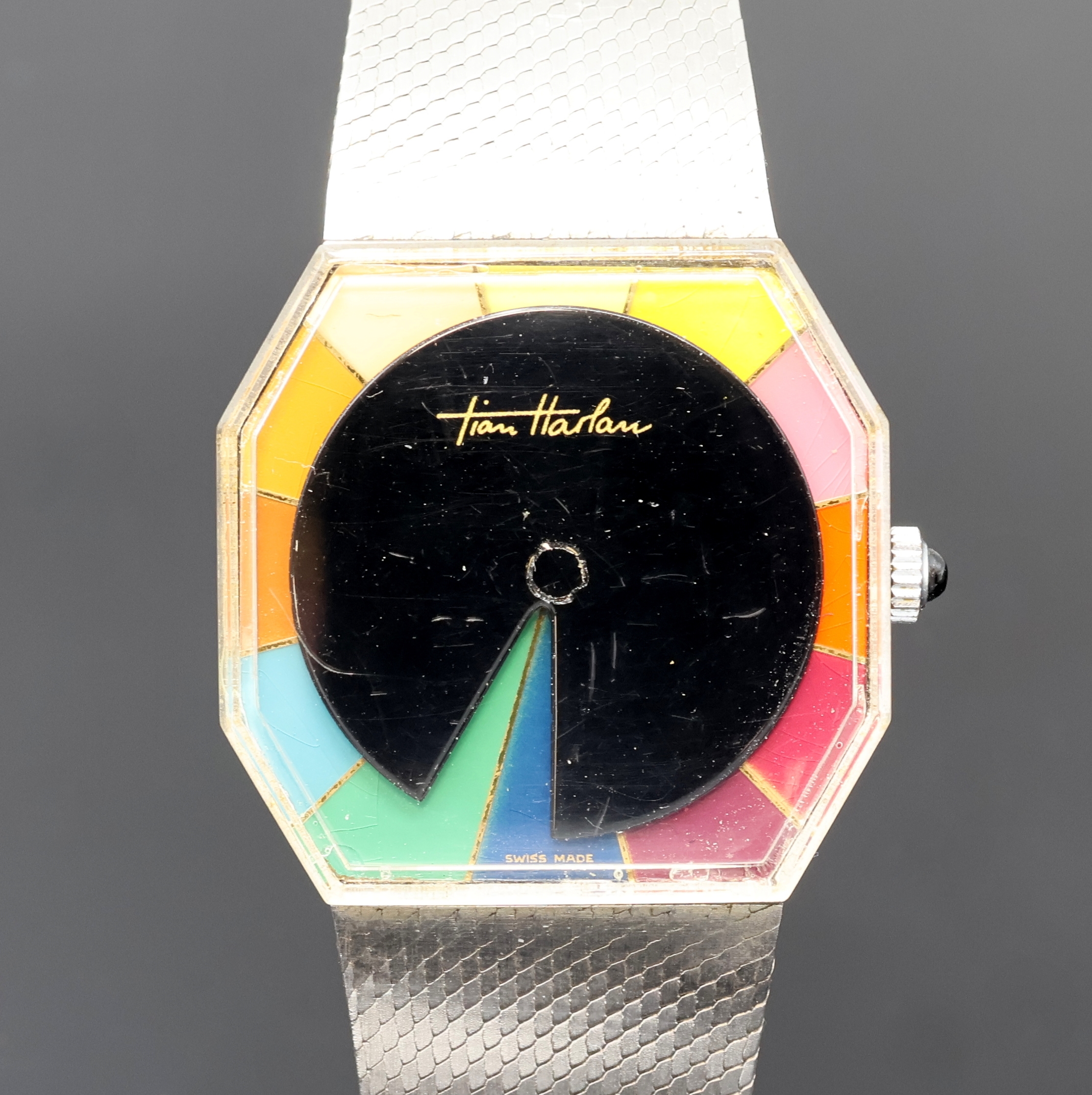 Detail a: CHROMACHRON / TIAN HARLAN Armbanduhr mit ausgefallener Anzeige, Schweiz um 1975, Handaufzug, Edelstahlgeh. inkl. integr. Stahlband, Schmuckkrone, ...