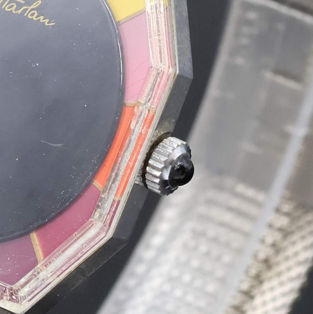Detail b: CHROMACHRON / TIAN HARLAN Armbanduhr mit ausgefallener Anzeige, Schweiz um 1975, Handaufzug, Edelstahlgeh. inkl. integr. Stahlband, Schmuckkrone, ...