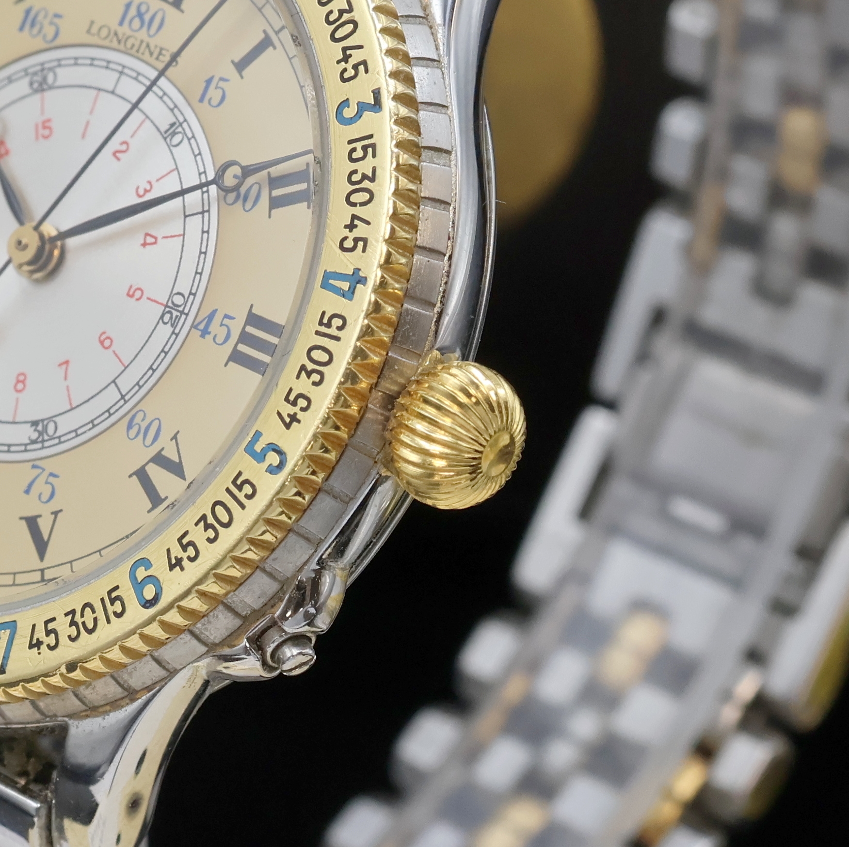 Detail b: LONGINES Hour Angle Watch Designed by Charles A. Lindbergh Referenz 989.5215, Schweiz um 1990, Automatik, Geh. nach altem Vorbild, Edelstahl/Gold ...