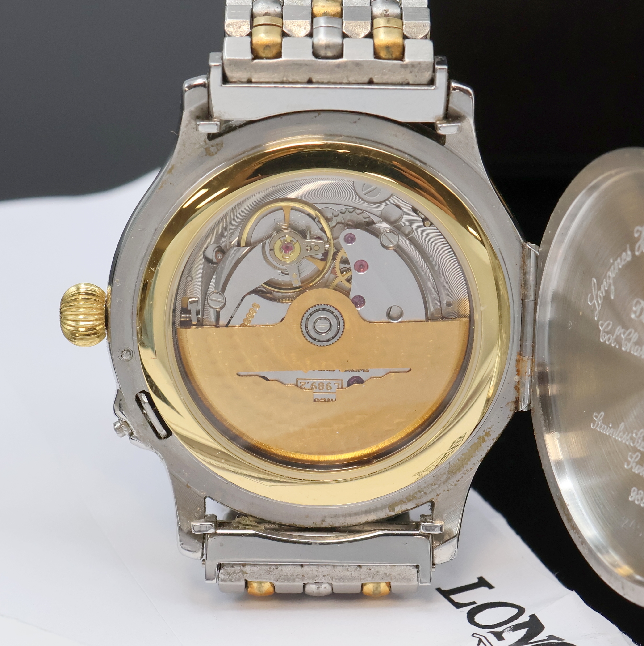 Detail e: LONGINES Hour Angle Watch Designed by Charles A. Lindbergh Referenz 989.5215, Schweiz um 1990, Automatik, Geh. nach altem Vorbild, Edelstahl/Gold ...