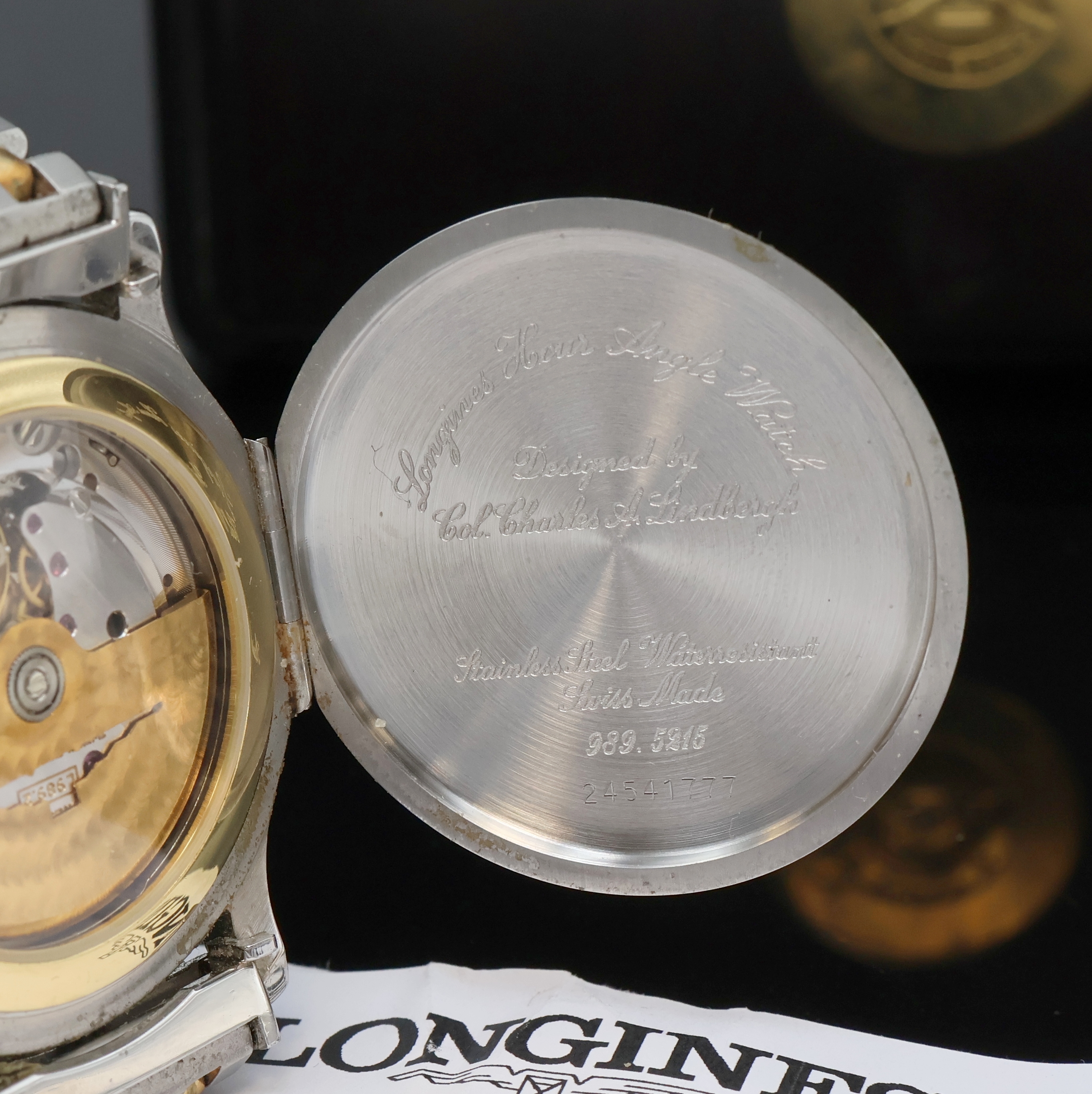 Detail f: LONGINES Hour Angle Watch Designed by Charles A. Lindbergh Referenz 989.5215, Schweiz um 1990, Automatik, Geh. nach altem Vorbild, Edelstahl/Gold ...