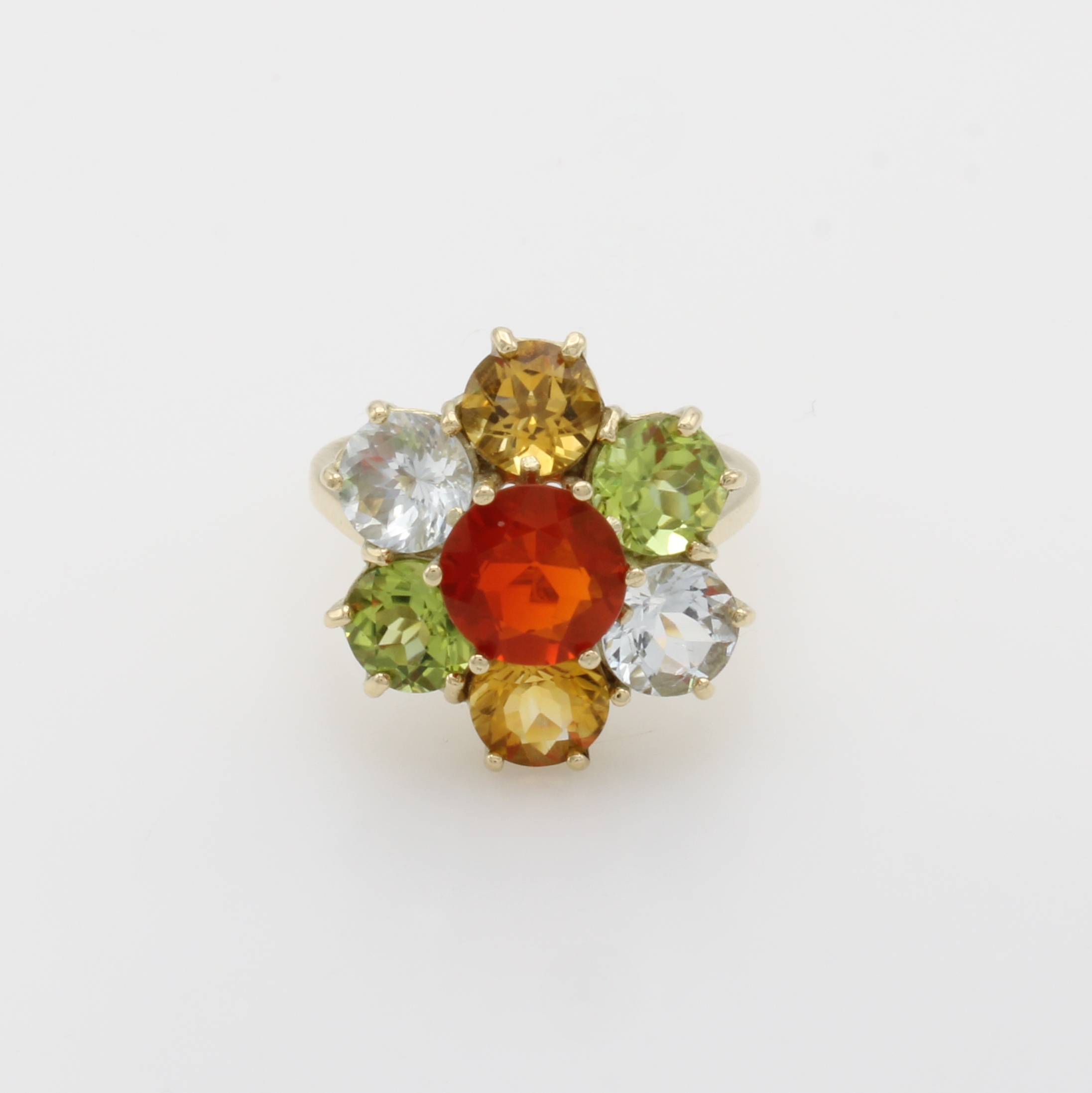 Image 27060932 - Ring mit Farbsteinen, GG 585/000, fac. Aquamarine, Citrine, Peridots und ein Feueropal ...