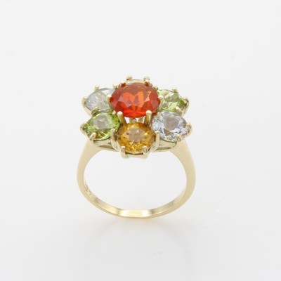 27060932a - Ring mit Farbsteinen, GG 585/000, fac. Aquamarine, Citrine, Peridots und ein Feueropal ...