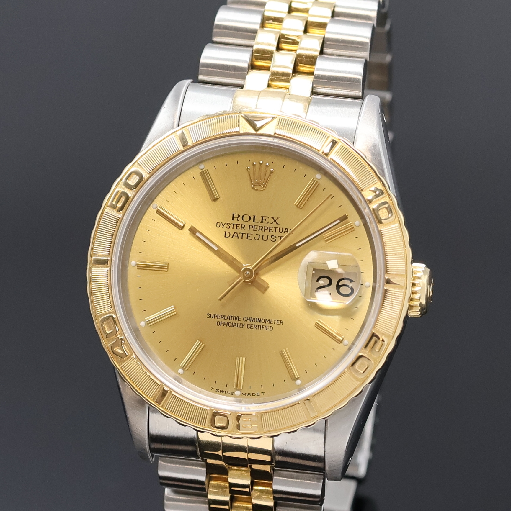 Detail a: ROLEX Oyster Perpetual Datejust Turn-O-Graph Herrenarmbanduhr Referenz 16263, Schweiz um 1991, Automatik, Chronometer der Superlative in Stahl/Gold, ...