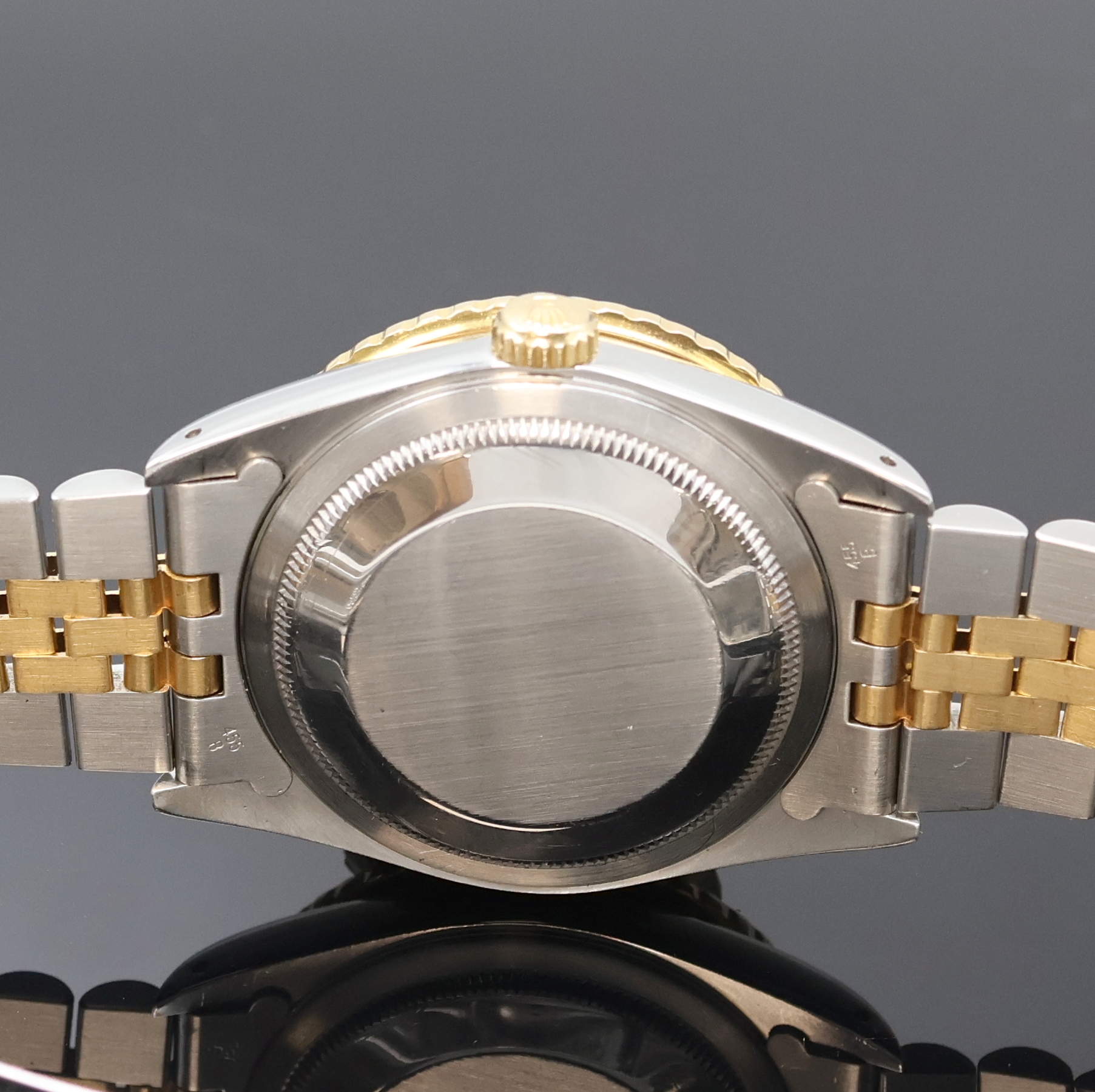 Detail e: ROLEX Oyster Perpetual Datejust Turn-O-Graph Herrenarmbanduhr Referenz 16263, Schweiz um 1991, Automatik, Chronometer der Superlative in Stahl/Gold, ...