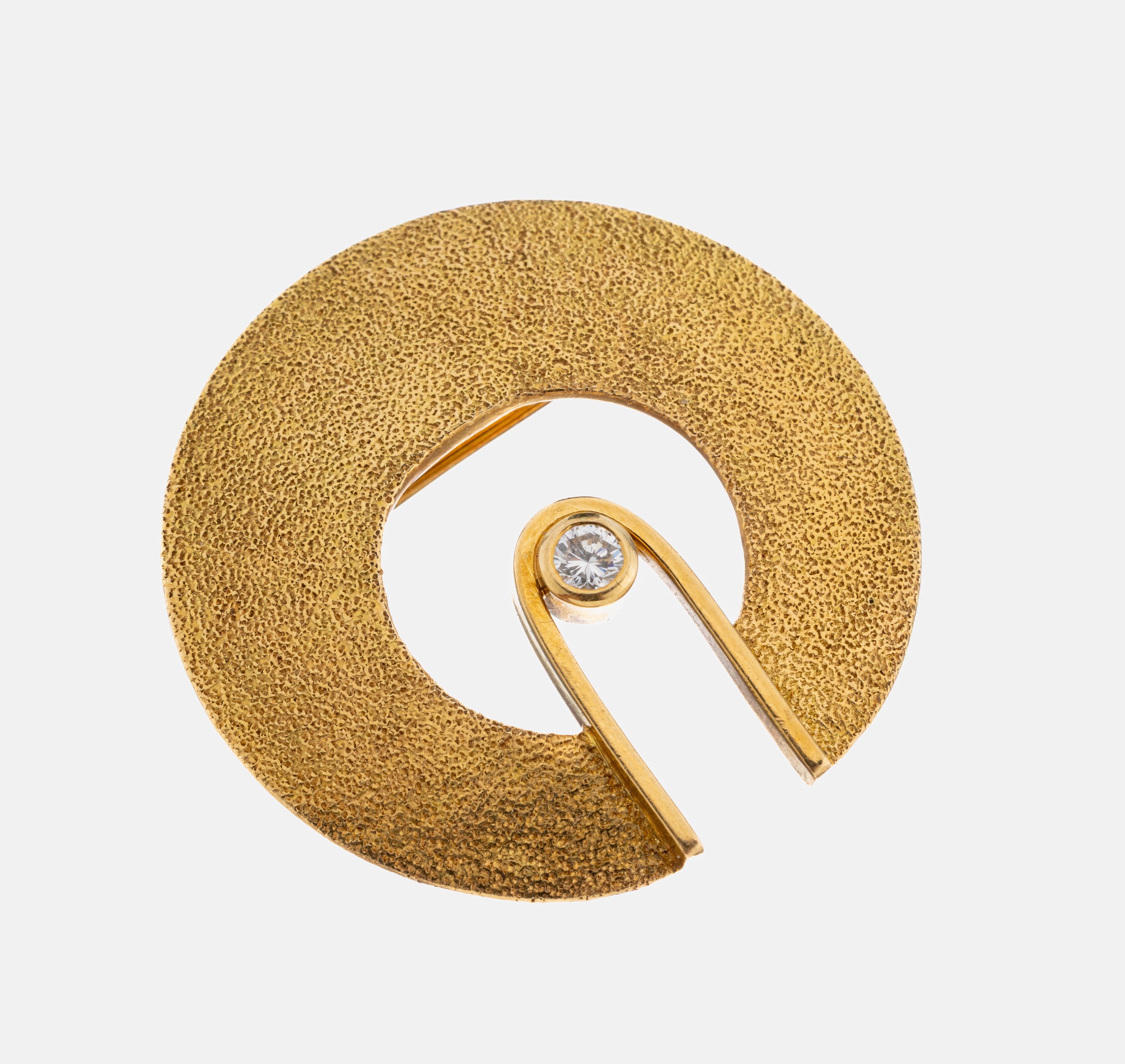 Image 27061035 - 18 kt Gold Brillant-Brosche, GG 750/000, Oberfläche z.T. strukt. und pol., offen ...