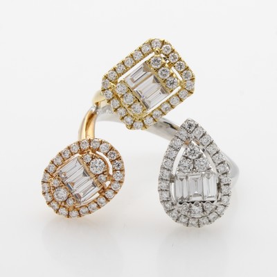 27061009a - Ring mit Diamanten und Brillanten, WG/GG/RG achteckiger, ovaler u. runder Ringkopf, ...