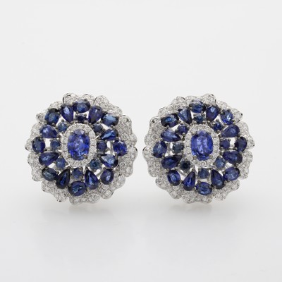 Image Paar Ohrstecker mit Saphiren und Brillanten, WG 750/000, Saphire v. sehr schöner Farbe ...