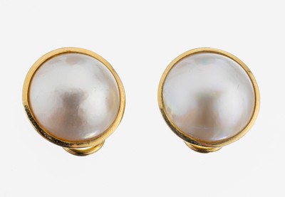 Image Paar 14 kt Gold Perl-Ohrclips, GG 585/000, Mabeperlen, D. ca. 15 mm, schönes Lüster, ...