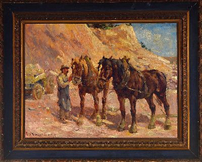 27061121k - Willi Heinrich Burger-Willing, 1882 Köln-1966 Düren, zwei Arbeitspferde im Steinbruch, ...