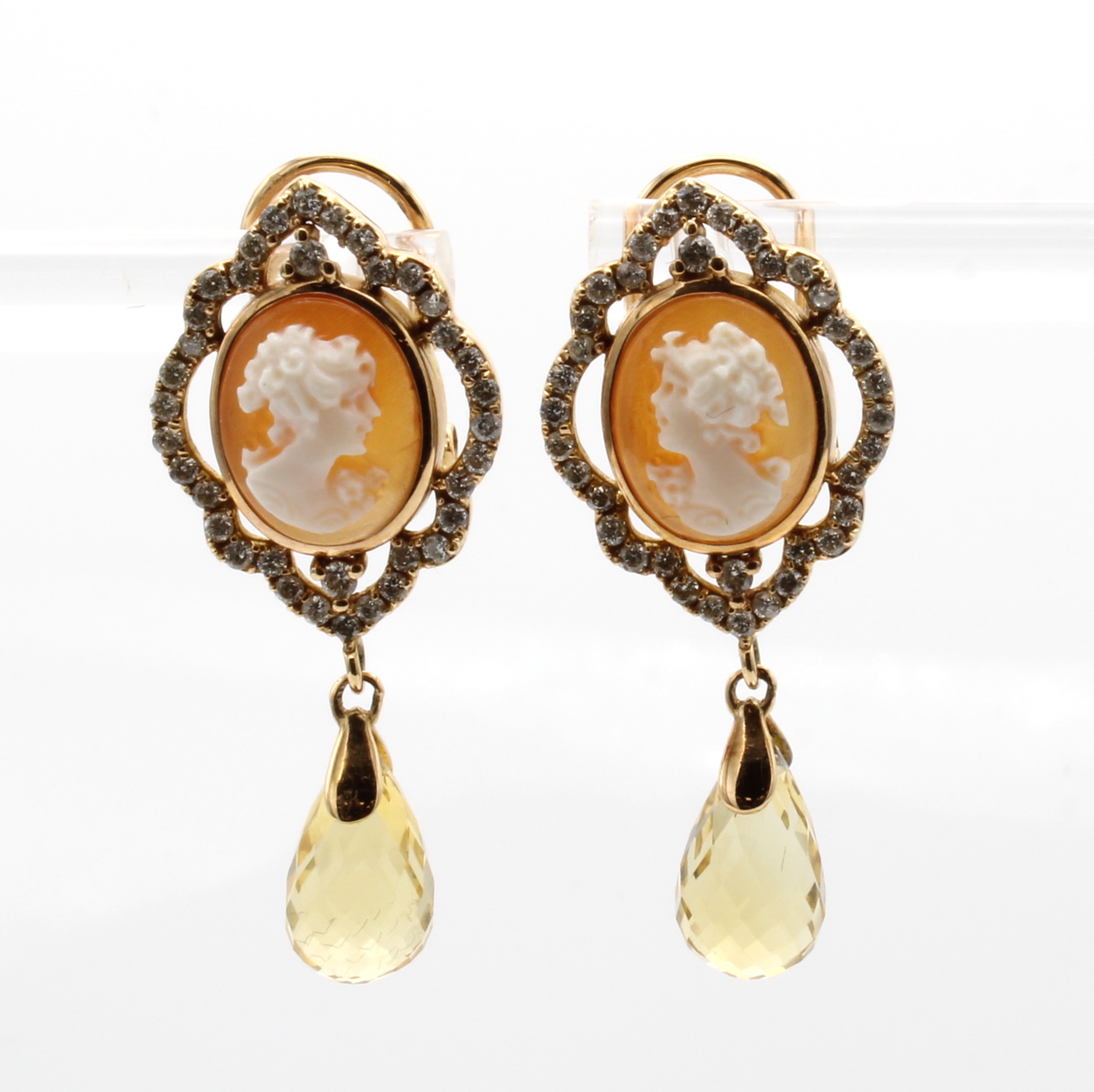 Image 27061206 - Paar Ohrstecker mit Carneolen, Brillanten und Citrinen, RG 750/000, Darstellung von ...