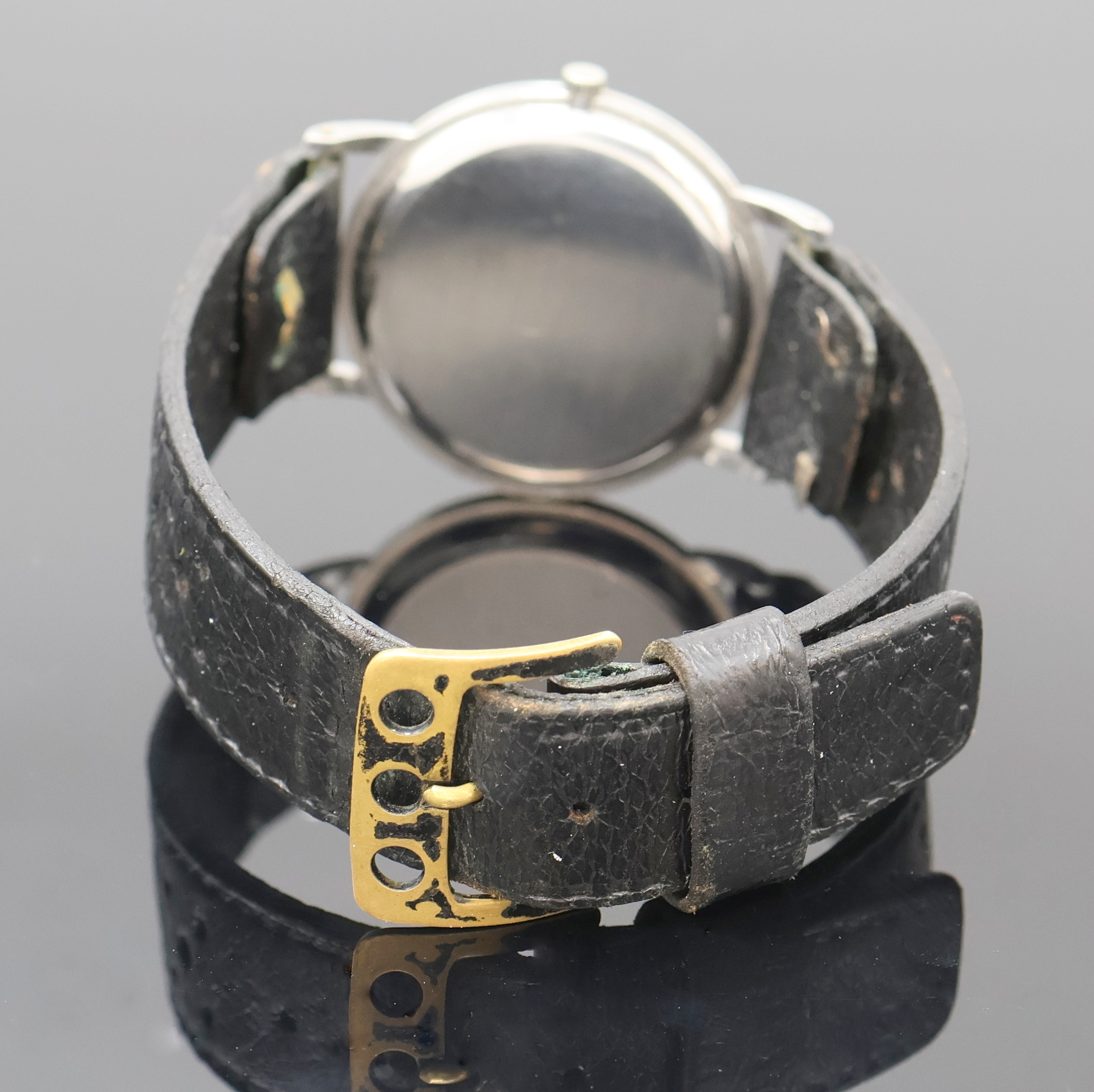 Detail c: PIAGET seltene Armbanduhr in Stahl Referenz 10821, Schweiz 1960er Jahre, 3-teil. Geh., Boden und Glasrand aufgedr., silb. Zifferbl. m. aufgel. ...