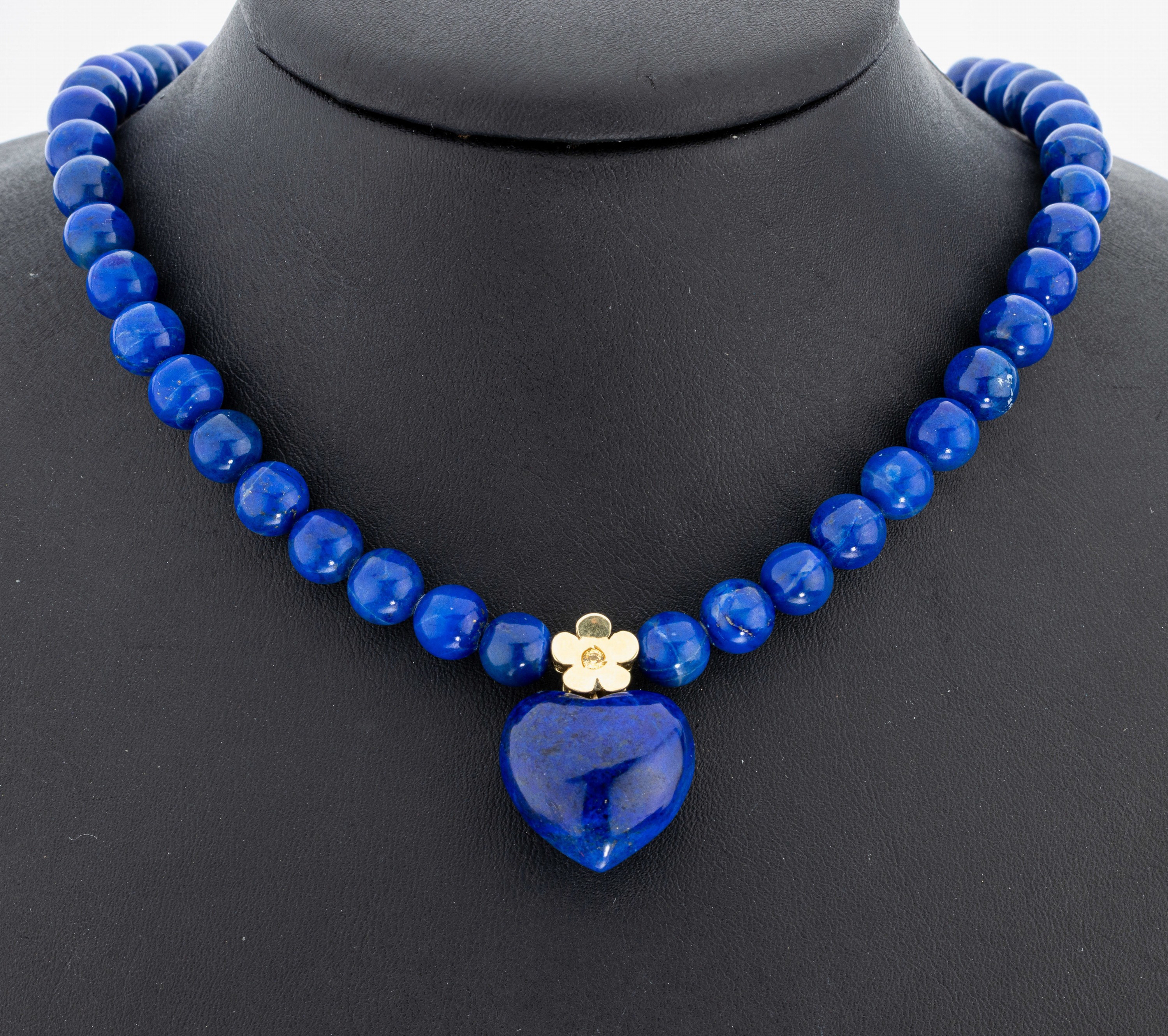 Image 27061438 - 14 kt Gold Lapislazuli-Collier, GG 585/000,50 Lapislazuli D. ca. 8-8.3 mm, Mittelteil ...