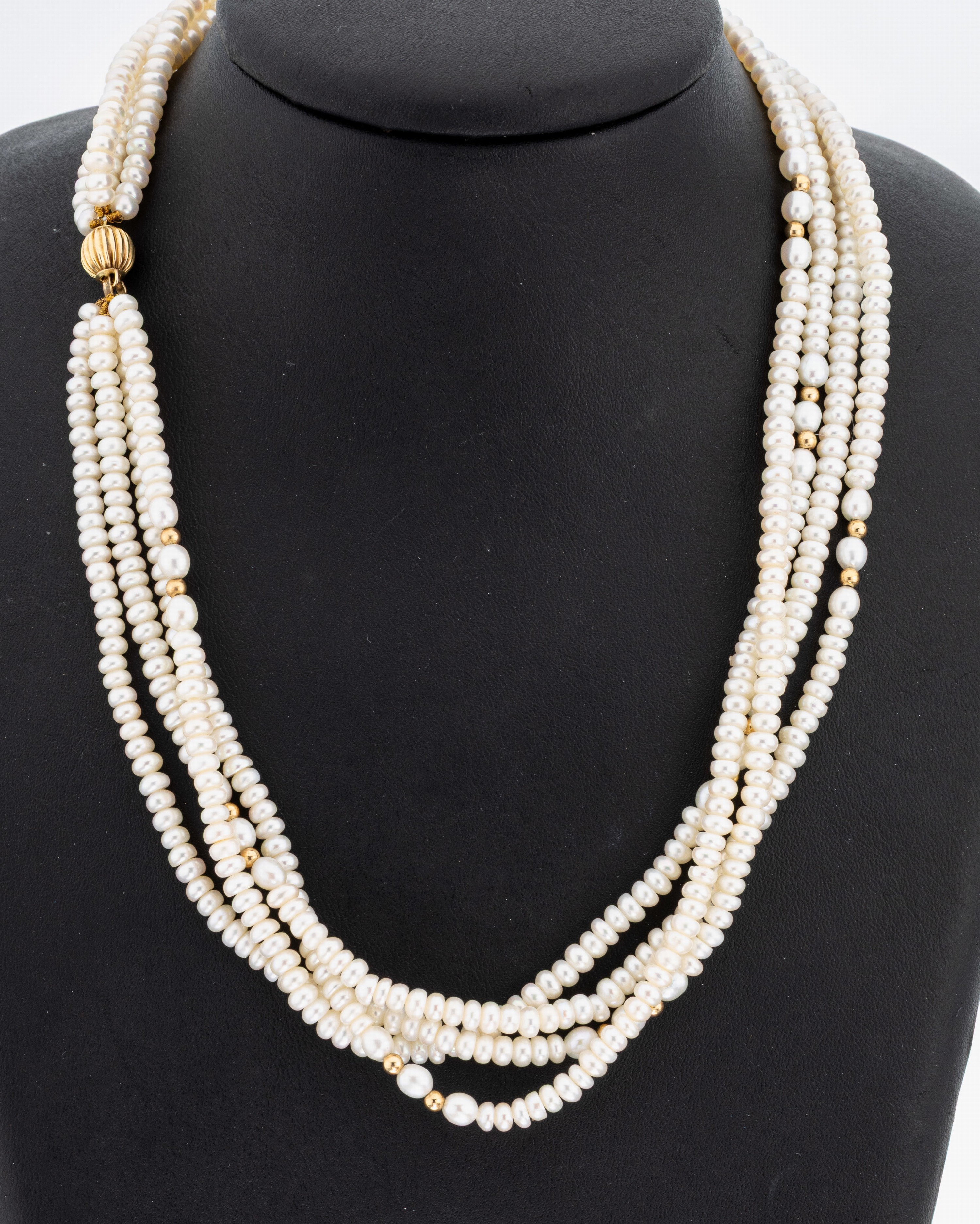 Image 27061439 - Perl-Collier mit 14 kt Gold Schließe, GG 585/000, 4-rhg., unrunde und ovale ...