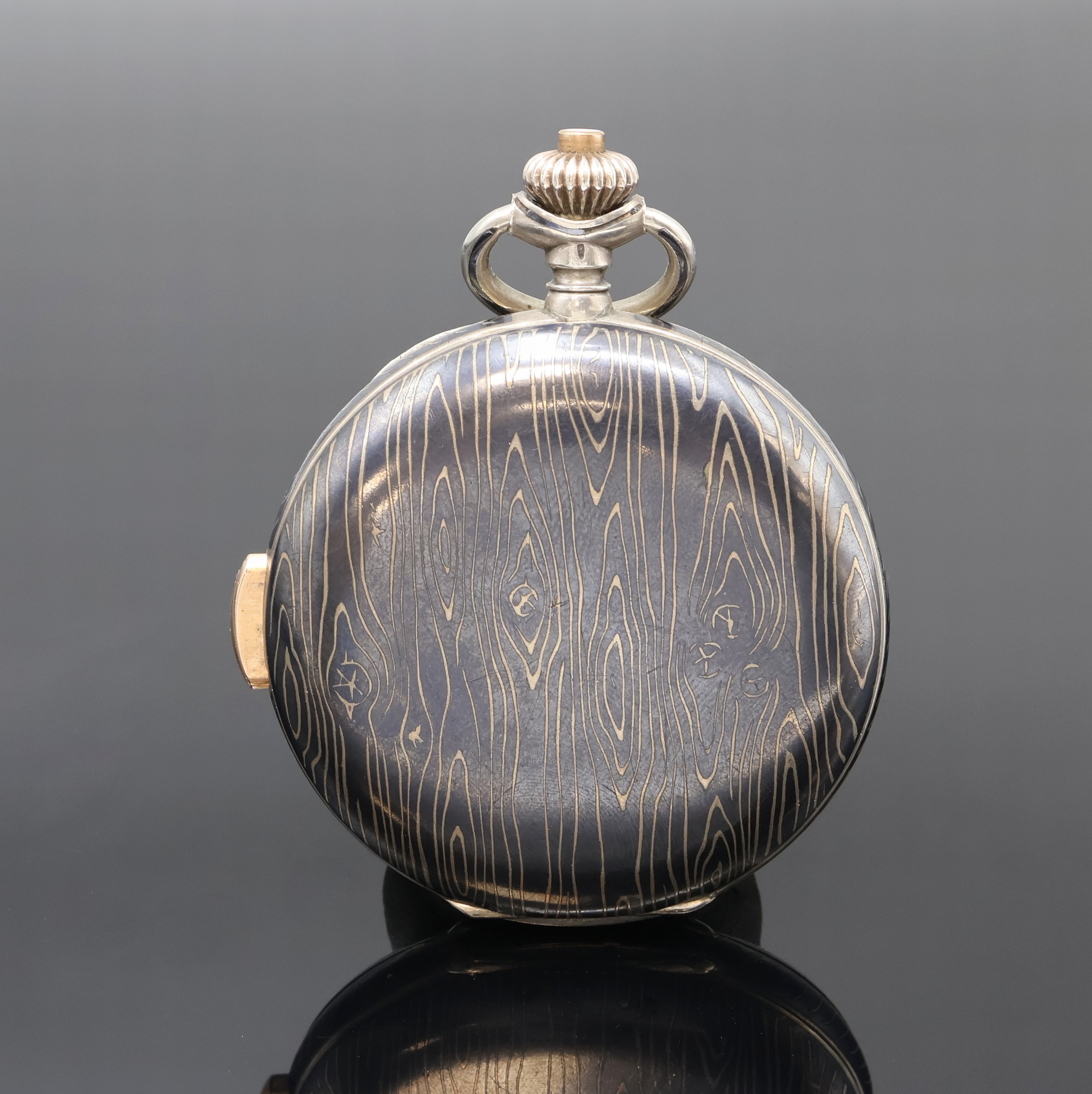Detail b: UNION HORLOGERE Herrensavonette in Tula- Silber mit Minutenrepetition und Zentralsekunde, Schweiz um 1900, Geh. l. besch., Silbercuvette, 2 ...