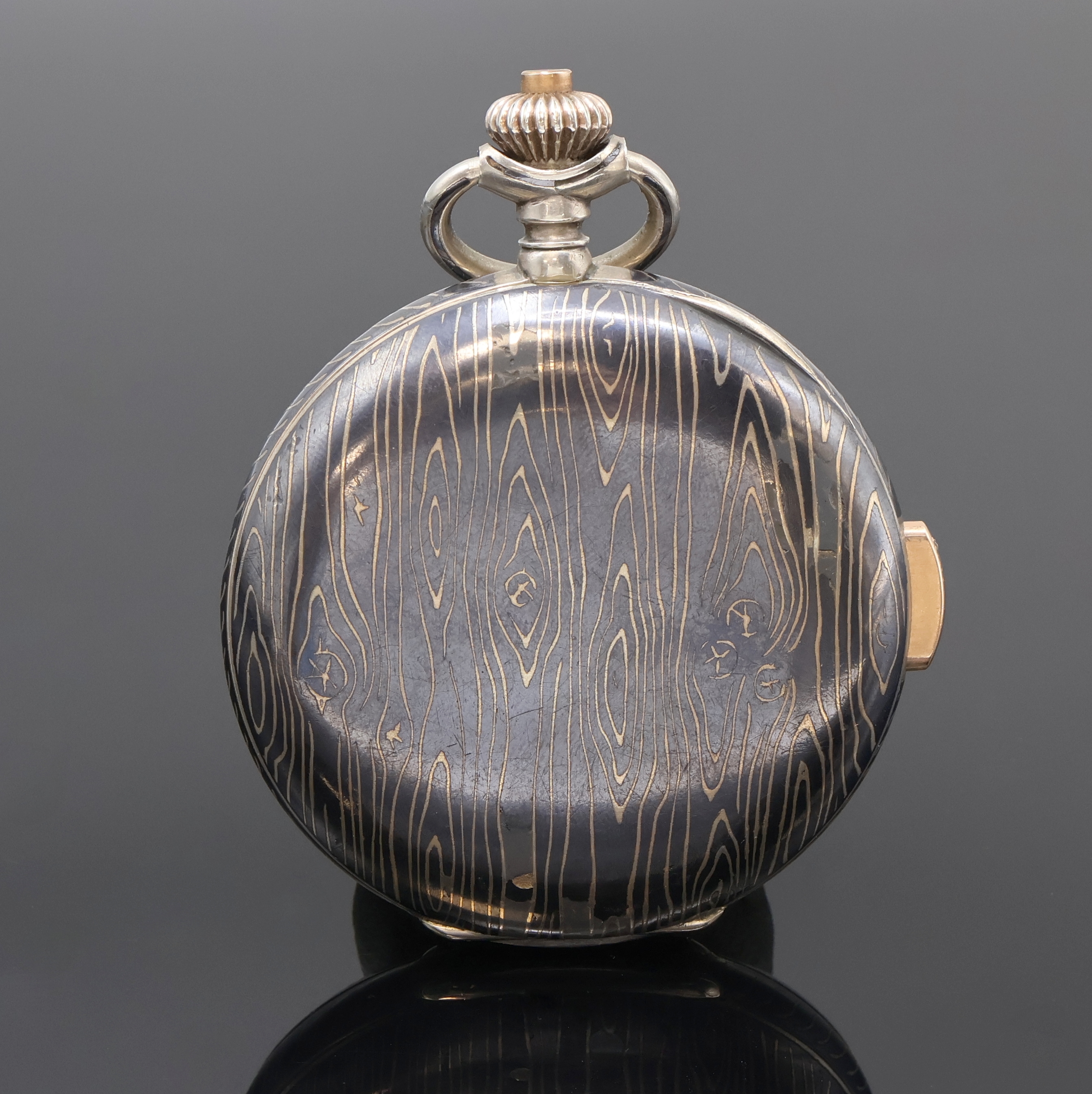 Detail c: UNION HORLOGERE Herrensavonette in Tula- Silber mit Minutenrepetition und Zentralsekunde, Schweiz um 1900, Geh. l. besch., Silbercuvette, 2 ...