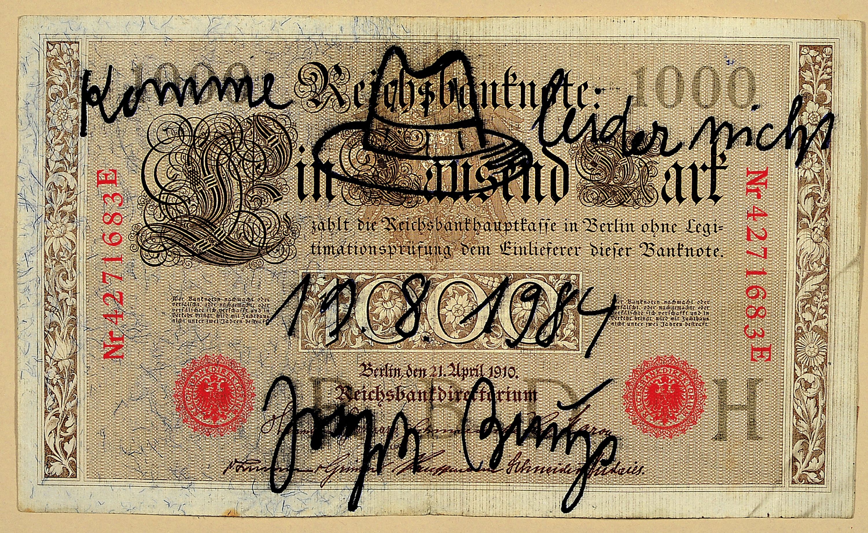 Joseph Beuys, 1921 Krefeld-1986 Düsseldorf, Multiple, "Komme leider nicht - 19.8.1984", mit Skizze des ikonischen Filzhutes, ...