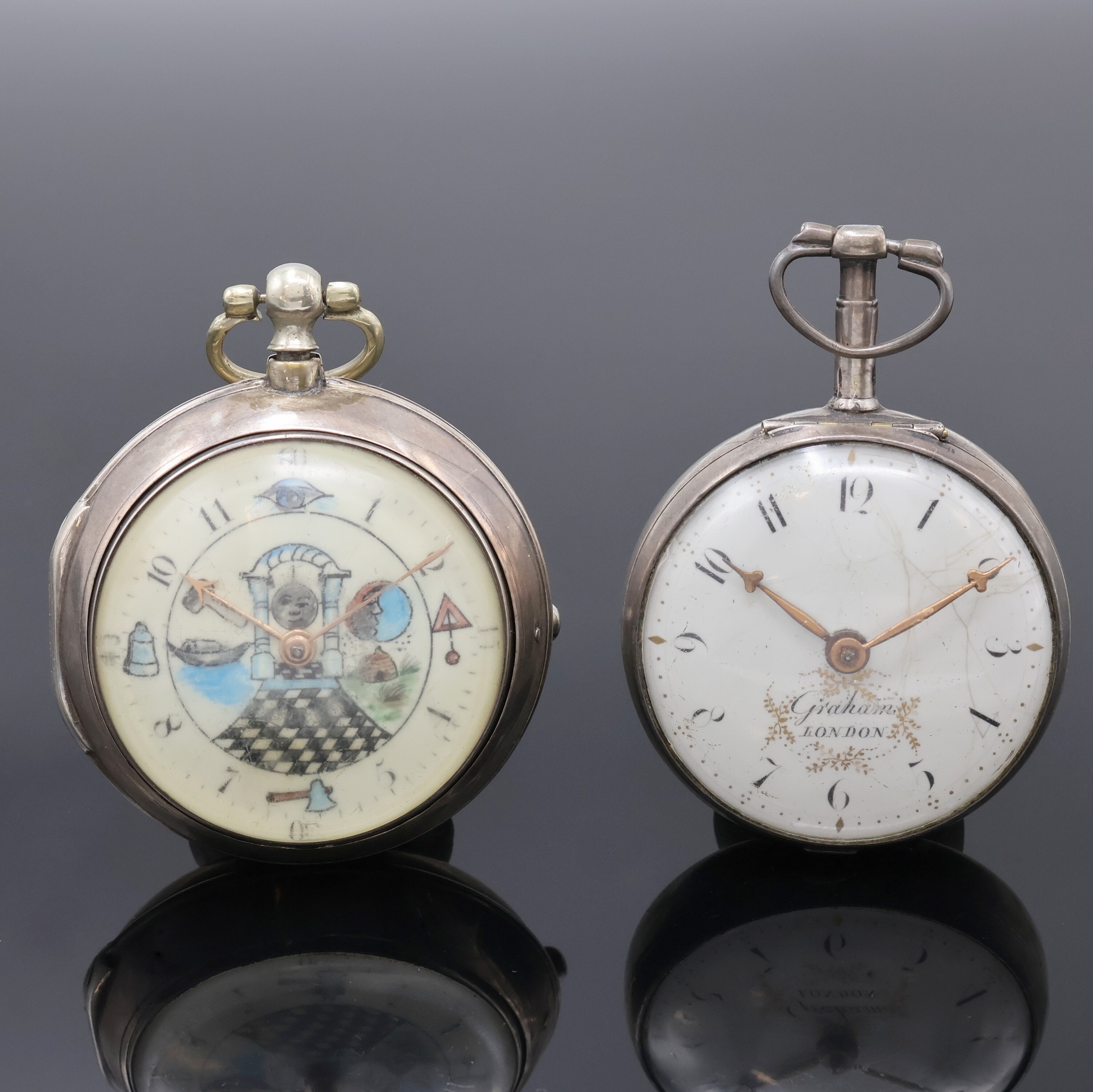 Image 27061499 - GRAHAM LONDON and TRUEMAN 2 open face silver verge watches, England around 1820, smooth ...