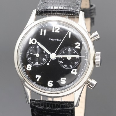 27061410a - ZENITH seltener Military Schaltradchronograph in Stahl, Schweiz 1950er Jahre, ...