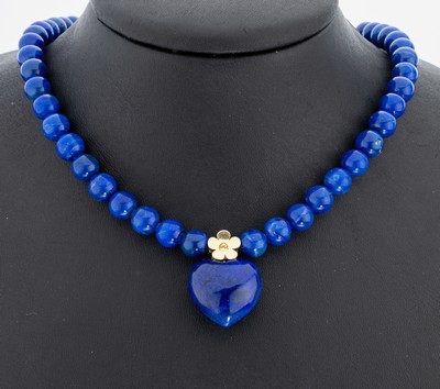 Image 14 kt Gold Lapislazuli-Collier, GG 585/000,50 Lapislazuli D. ca. 8-8.3 mm, Mittelteil ...