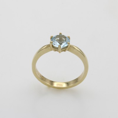 27061476a - Ring mit Aquamarin, GG 585/000, runder Aquamarin in Krappenfassung, D. ca. 7 mm, RW ca. ...