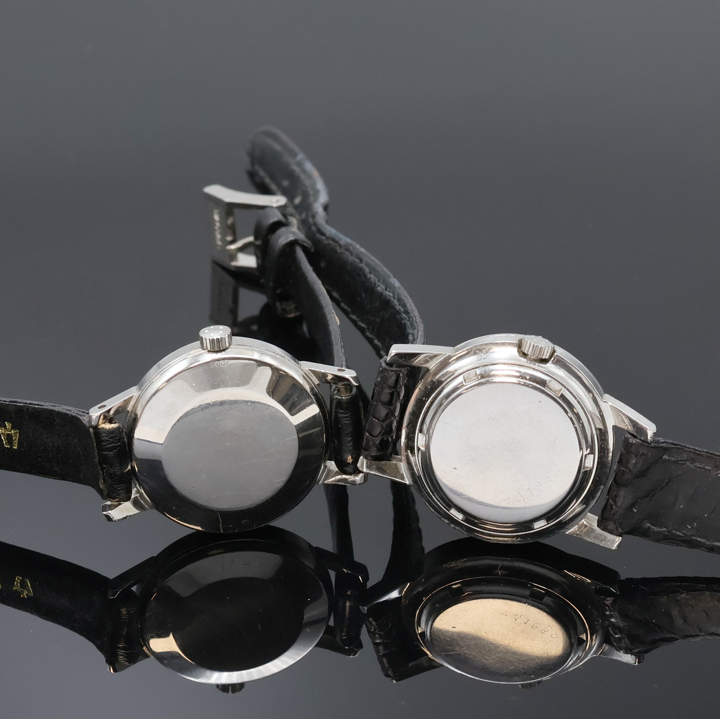 Detail d: ETERNA-MATIC 2 Damenarmbanduhren in Stahl, Schweiz um 1960, Automatik, 1x Modell Sahida, Böden verschr. u. gedr., silb. Zifferblätter, 1x m. Beyer ...