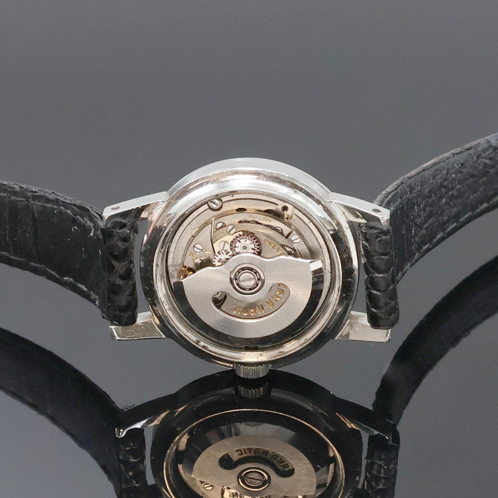 Detail f: ETERNA-MATIC 2 Damenarmbanduhren in Stahl, Schweiz um 1960, Automatik, 1x Modell Sahida, Böden verschr. u. gedr., silb. Zifferblätter, 1x m. Beyer ...