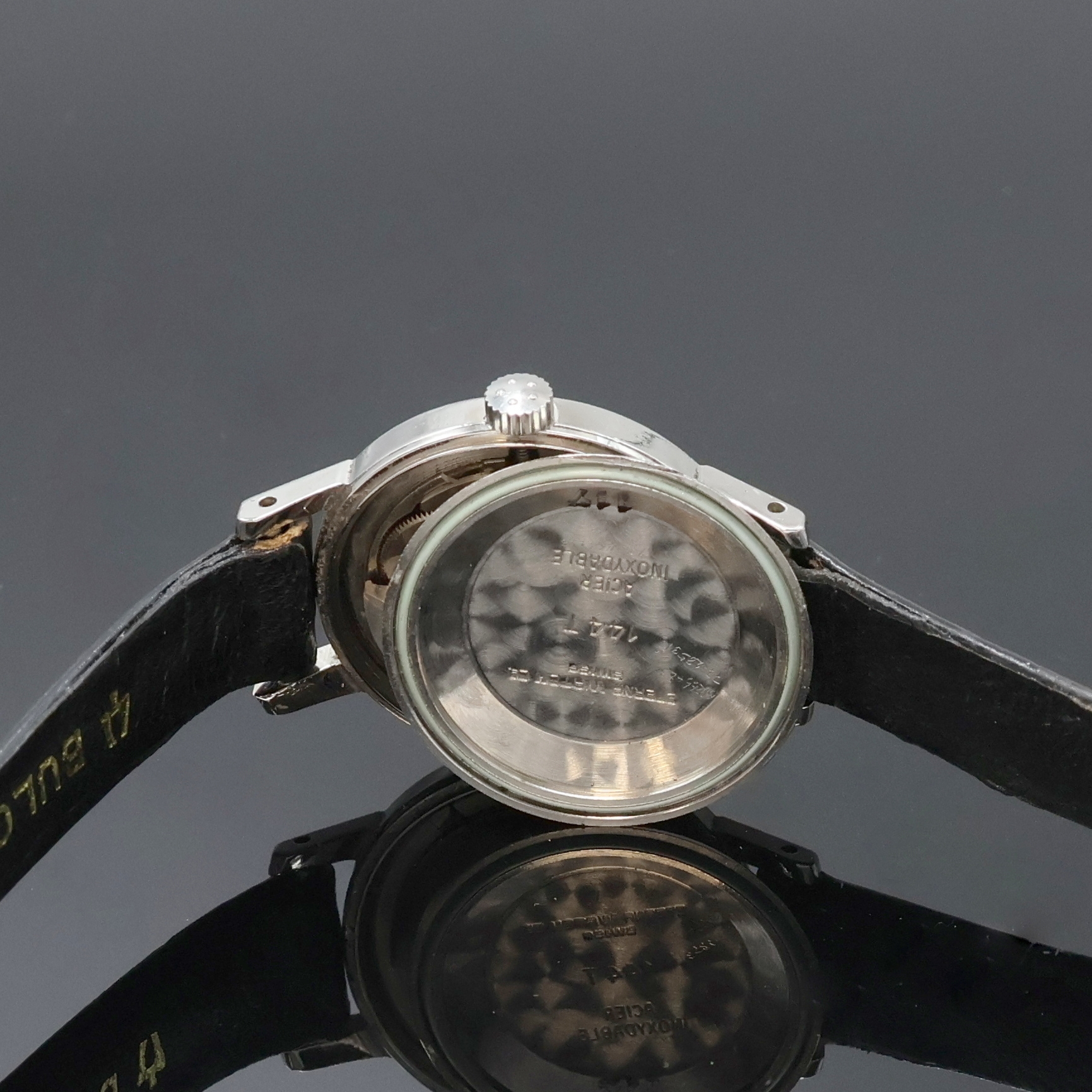 Detail h: ETERNA-MATIC 2 Damenarmbanduhren in Stahl, Schweiz um 1960, Automatik, 1x Modell Sahida, Böden verschr. u. gedr., silb. Zifferblätter, 1x m. Beyer ...